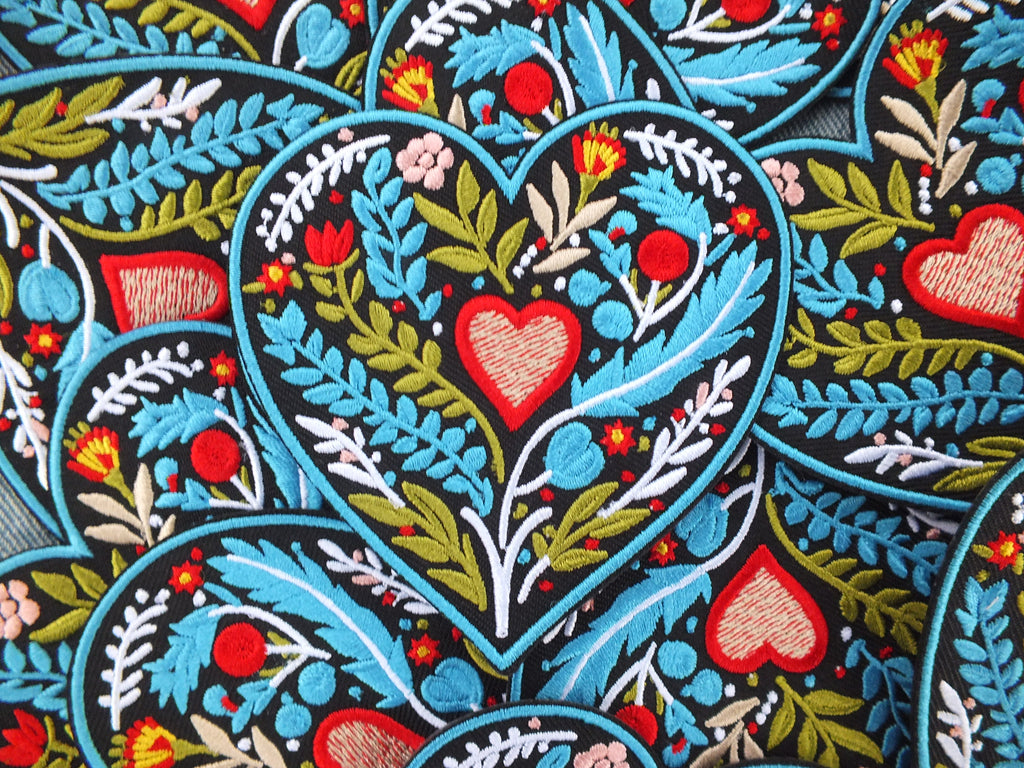 Embroidered Botanical Patch Personalized Floral Gifts for Mom Custom Heart Iron On Patch Large Sew On Flower Patches Love Heart Fabric