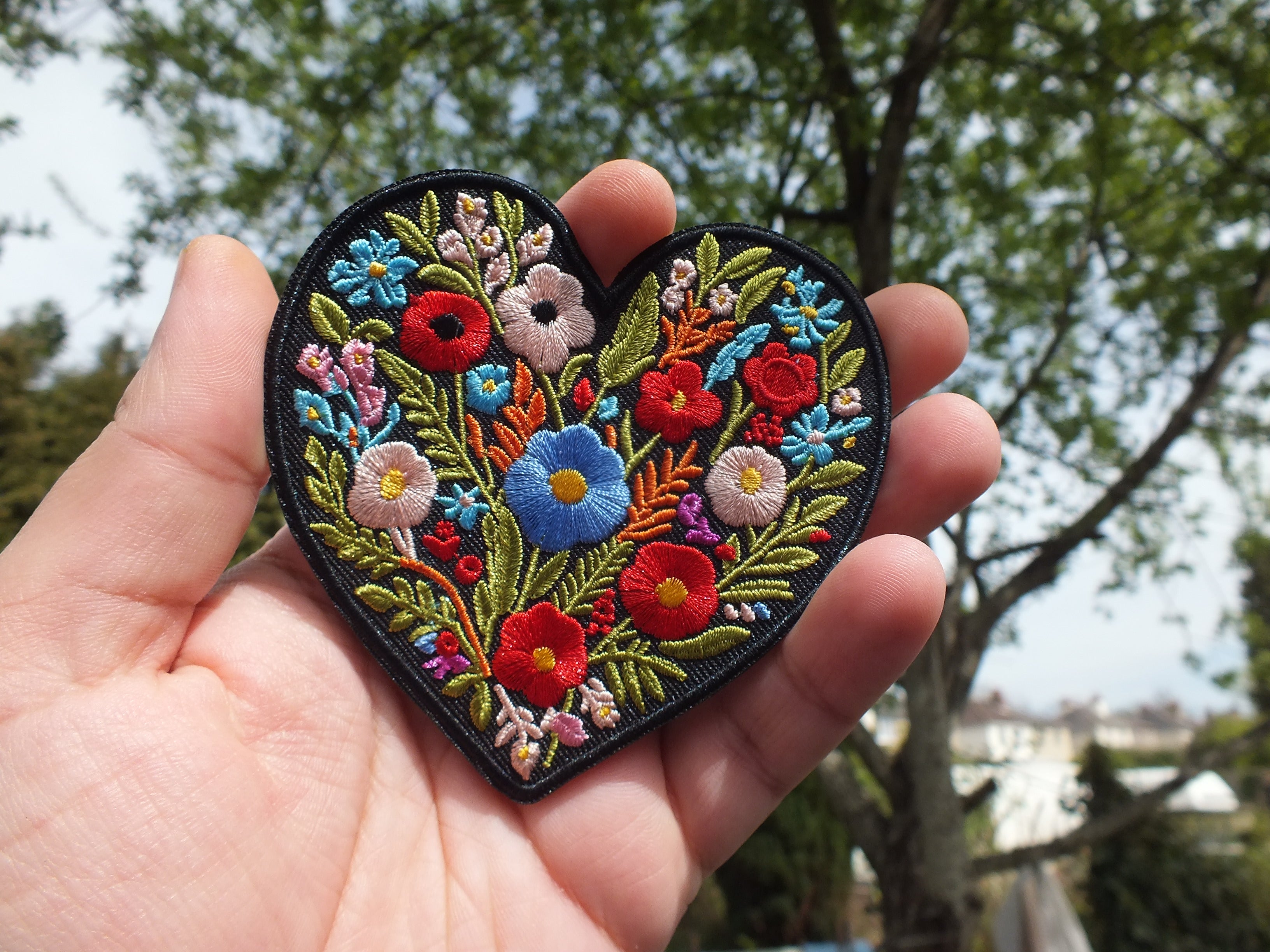 Cute Heart Flower Patch Embroidered Iron On or Hook and Loop Aesthetic Appliqué for Backpacks Jackets & DIY Projects Floral Heart Patch