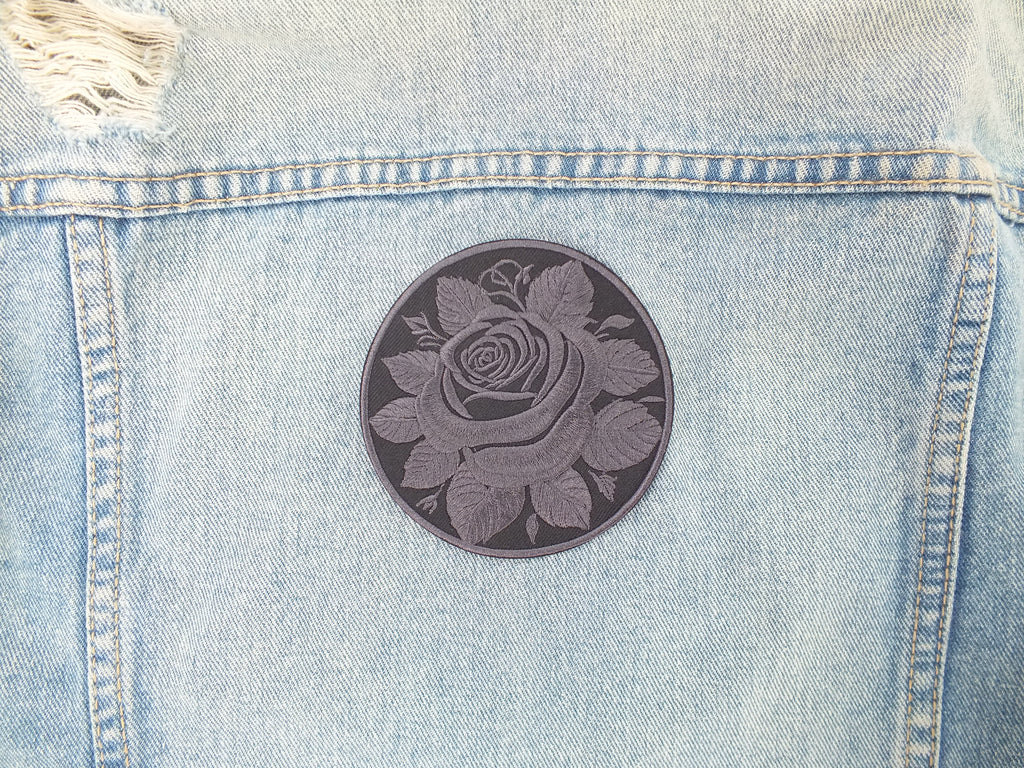 Black Rose Embroidered Patch Gothic Iron On Sew On Dark Flower Jacket DIY Punk Alternative Clothing Accessory Gift Floral Embroidery