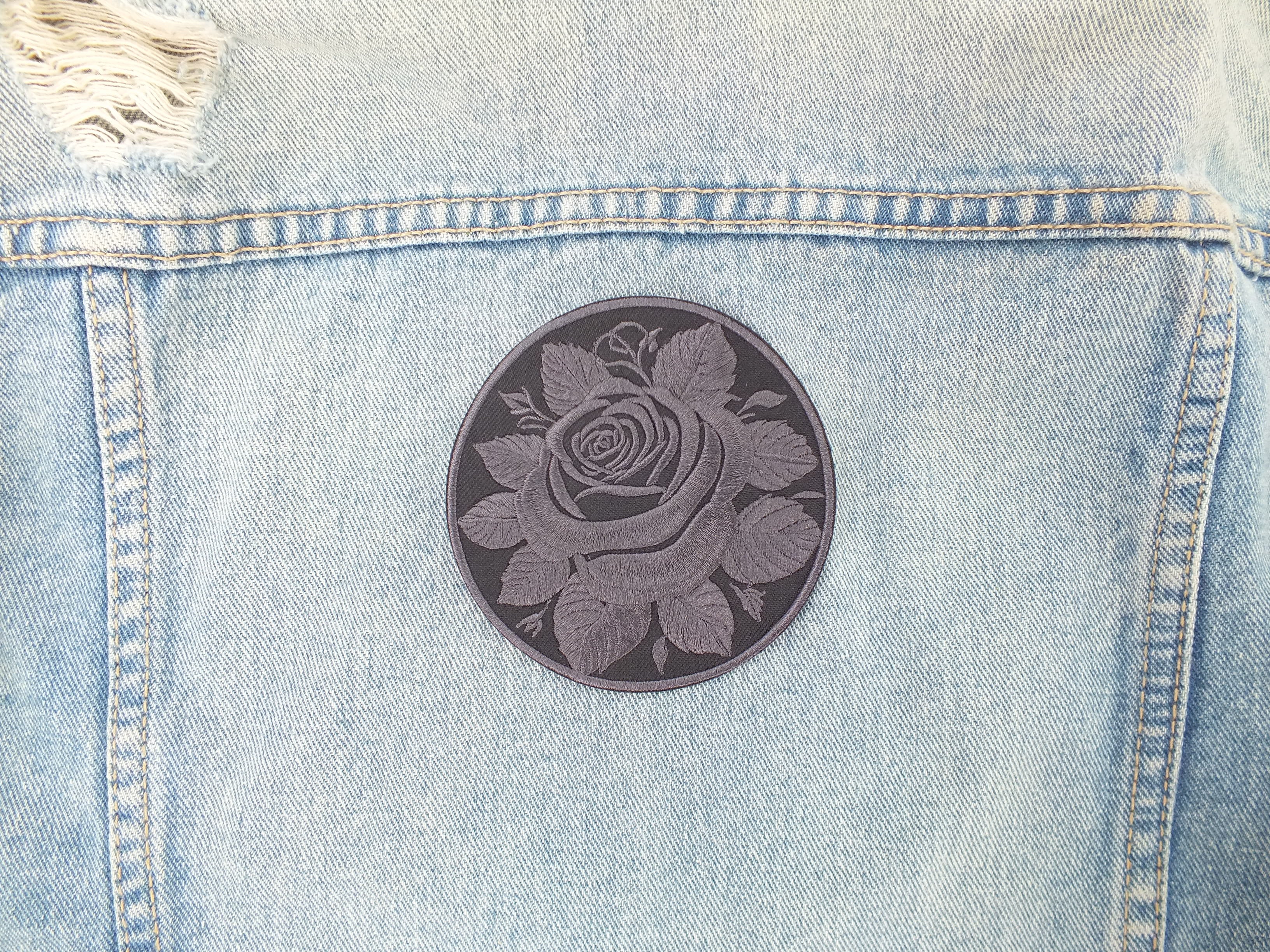 Black Rose Embroidered Patch Gothic Iron On Sew On Dark Flower Jacket DIY Punk Alternative Clothing Accessory Gift Floral Embroidery