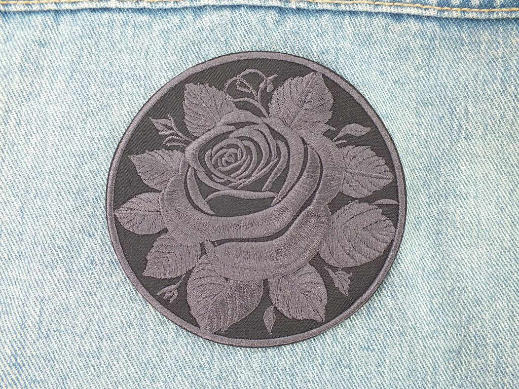 Black Rose Embroidered Patch Gothic Iron On Sew On Dark Flower Jacket DIY Punk Alternative Clothing Accessory Gift Floral Embroidery