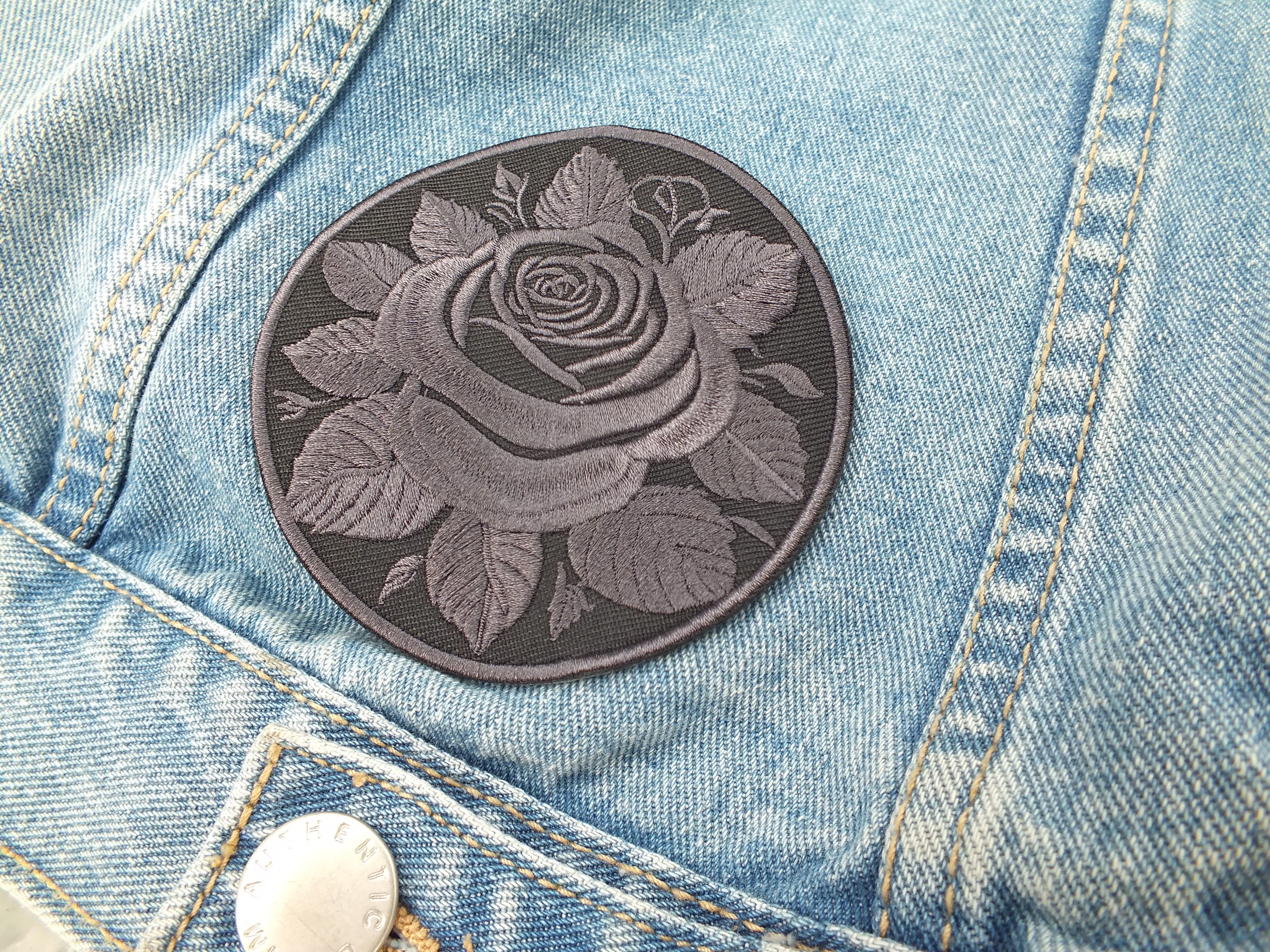 Black Rose Embroidered Patch Gothic Iron On Sew On Dark Flower Jacket DIY Punk Alternative Clothing Accessory Gift Floral Embroidery