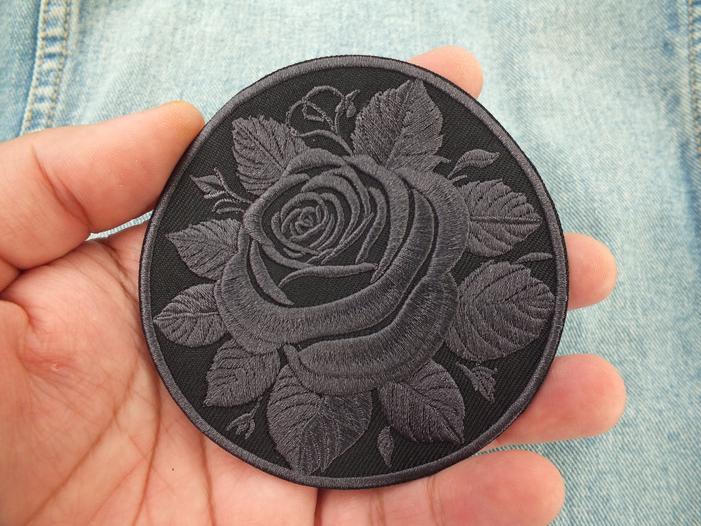 Black Rose Embroidered Patch Gothic Iron On Sew On Dark Flower Jacket DIY Punk Alternative Clothing Accessory Gift Floral Embroidery