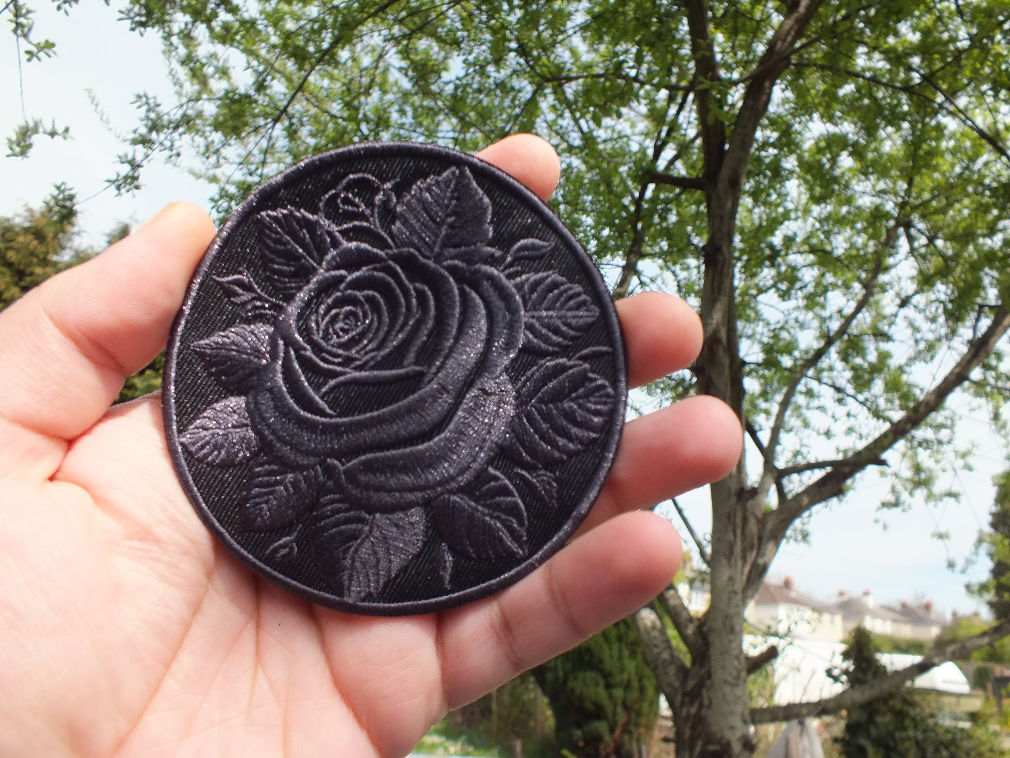 Black Rose Embroidered Patch Gothic Iron On Sew On Dark Flower Jacket DIY Punk Alternative Clothing Accessory Gift Floral Embroidery