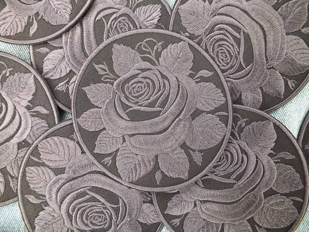 Black Rose Embroidered Patch Gothic Iron On Sew On Dark Flower Jacket DIY Punk Alternative Clothing Accessory Gift Floral Embroidery