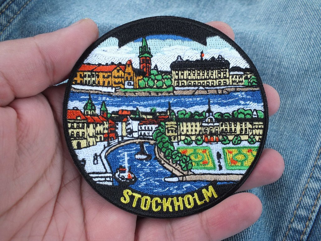 Stockholm Iron On Patch Gamla Stan Archipelago Nordic Design Print Sweden Travel Souvenir Embroidered World City Patch Backpack Denim Jacket