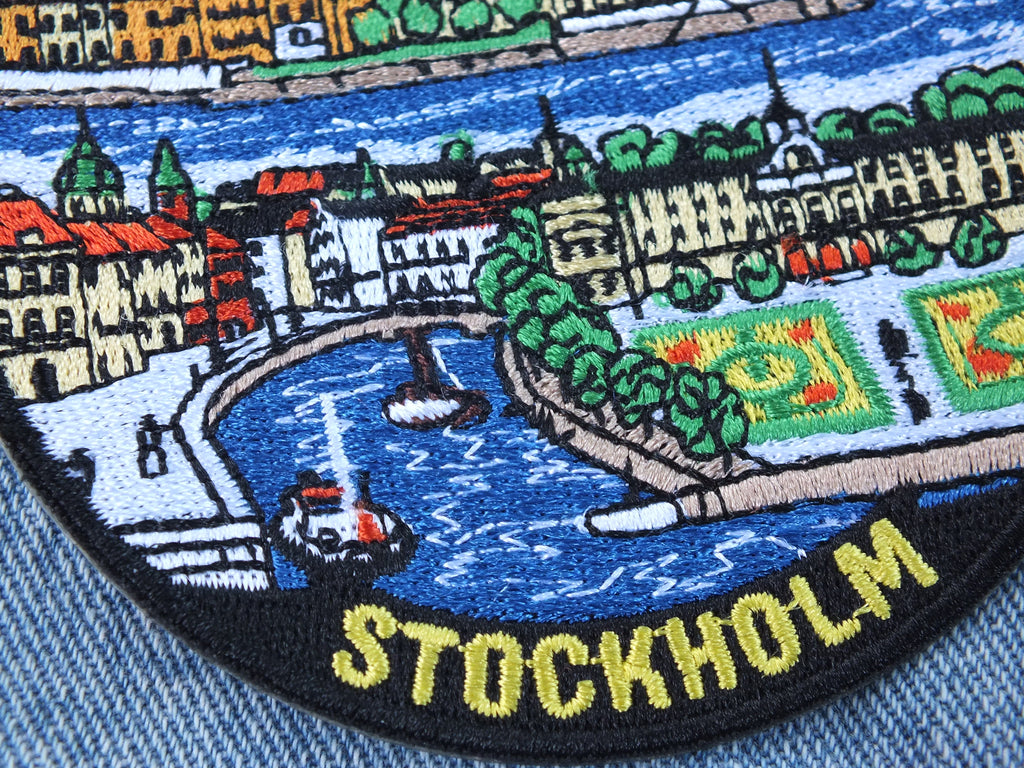 Stockholm Iron On Patch Gamla Stan Archipelago Nordic Design Print Sweden Travel Souvenir Embroidered World City Patch Backpack Denim Jacket