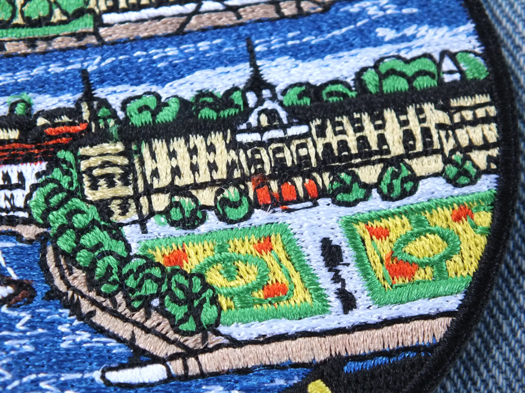 Stockholm Iron On Patch Gamla Stan Archipelago Nordic Design Print Sweden Travel Souvenir Embroidered World City Patch Backpack Denim Jacket