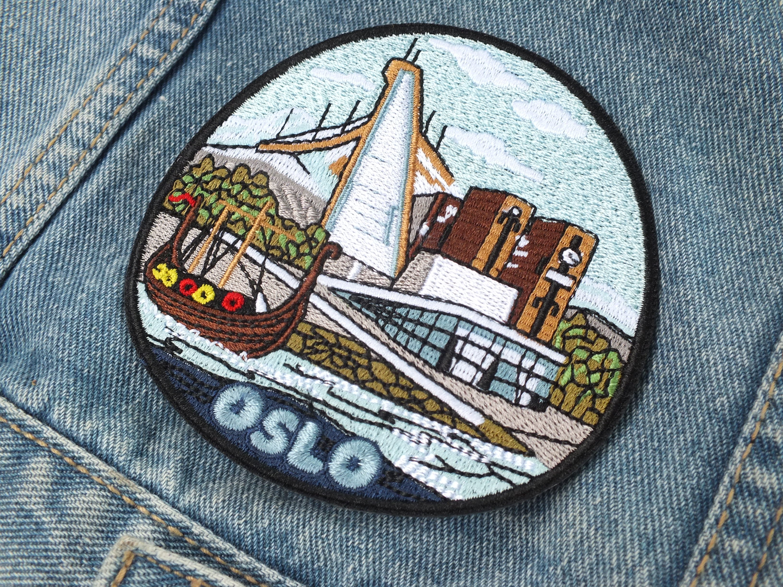 Oslo Travel Patch Norway City Embroidered Patches Travel Jacket Iron On Patch Europe Viking City Hook and Loop Scandinavian Embroidery Patch