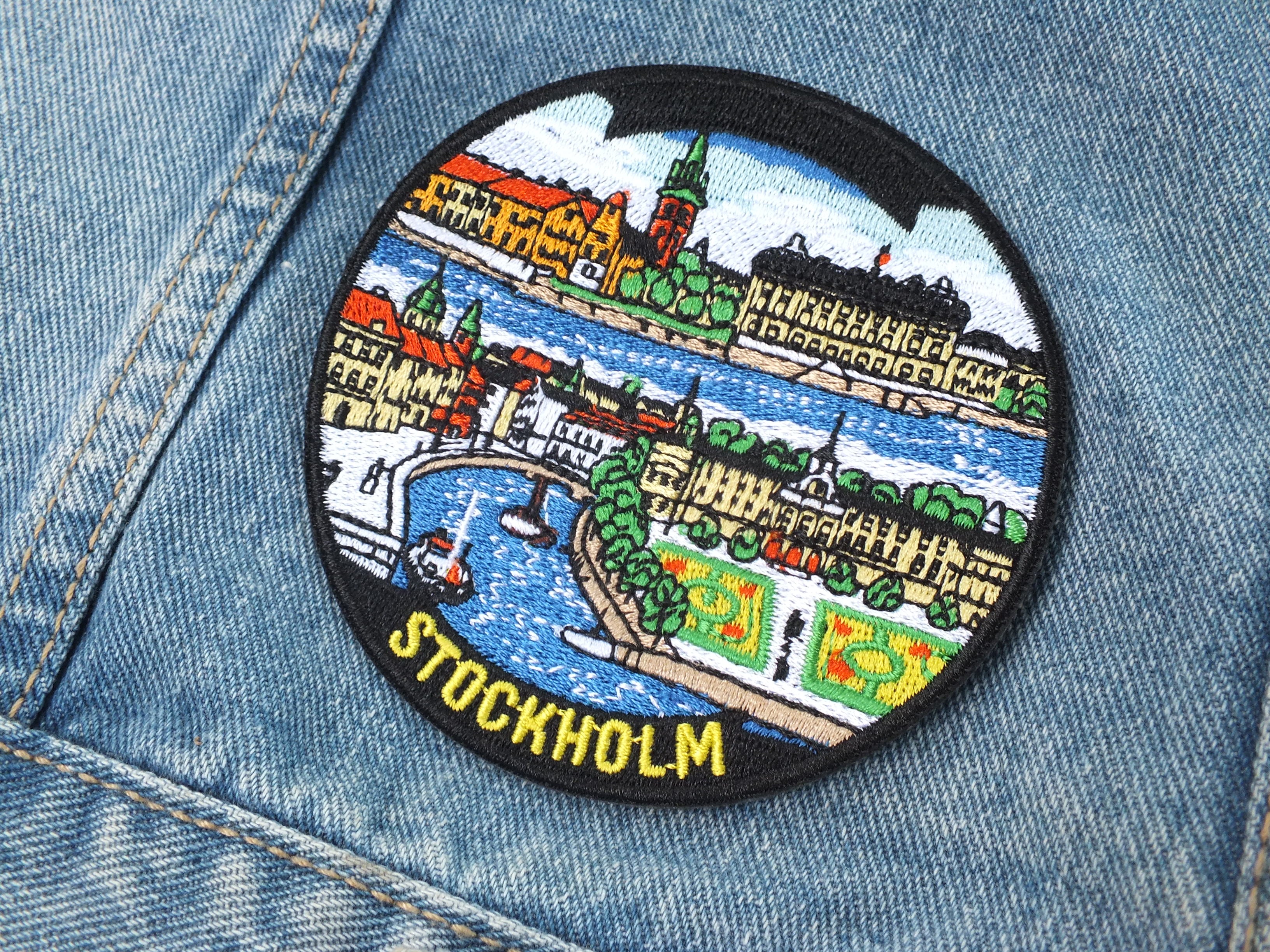 Stockholm Iron On Patch Gamla Stan Archipelago Nordic Design Print Sweden Travel Souvenir Embroidered World City Patch Backpack Denim Jacket