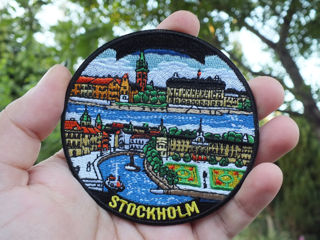 Stockholm Iron On Patch Gamla Stan Archipelago Nordic Design Print Sweden Travel Souvenir Embroidered World City Patch Backpack Denim Jacket