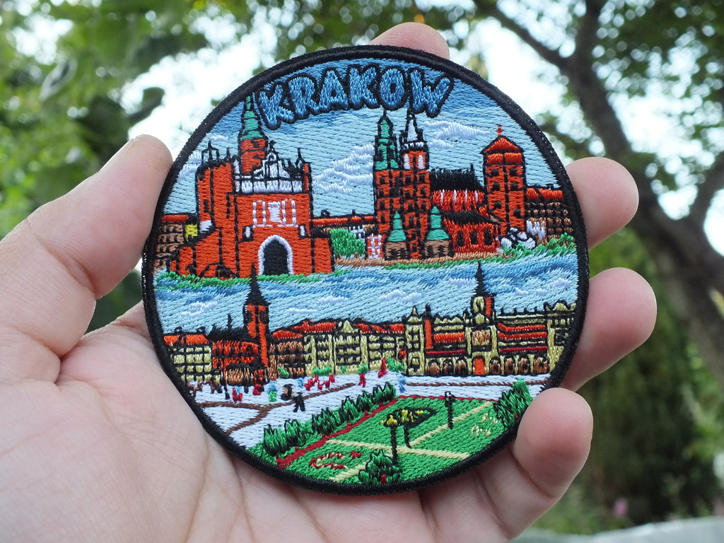 Krakow City Iron On Patch Wawel Castle Old Town Cathedral Print Poland Travel Souvenir Embroidered World City Patch Backpack Jacket Badge