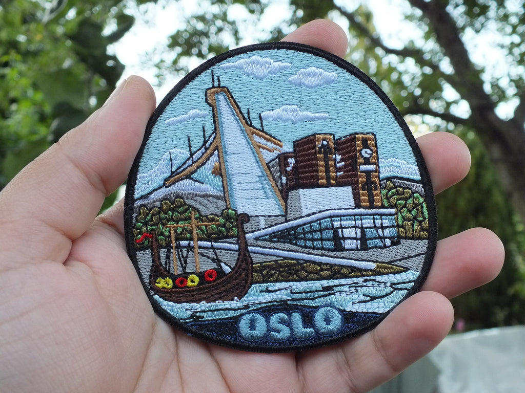 Oslo Travel Patch Norway City Embroidered Patches Travel Jacket Iron On Patch Europe Viking City Hook and Loop Scandinavian Embroidery Patch