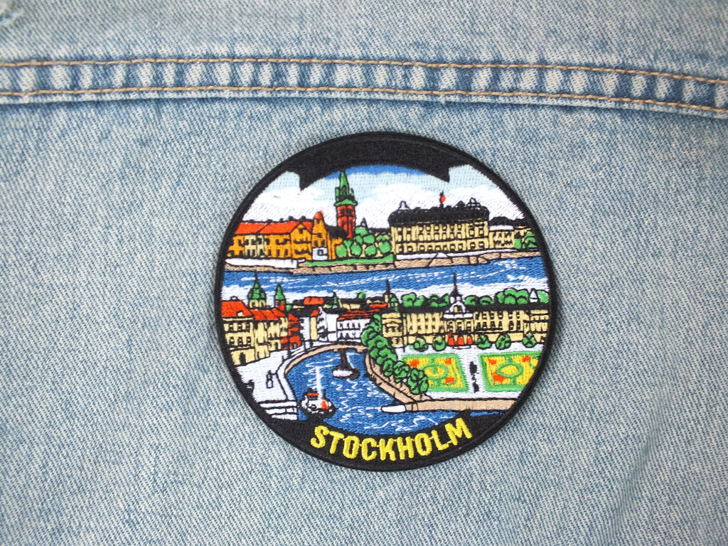 Stockholm Iron On Patch Gamla Stan Archipelago Nordic Design Print Sweden Travel Souvenir Embroidered World City Patch Backpack Denim Jacket