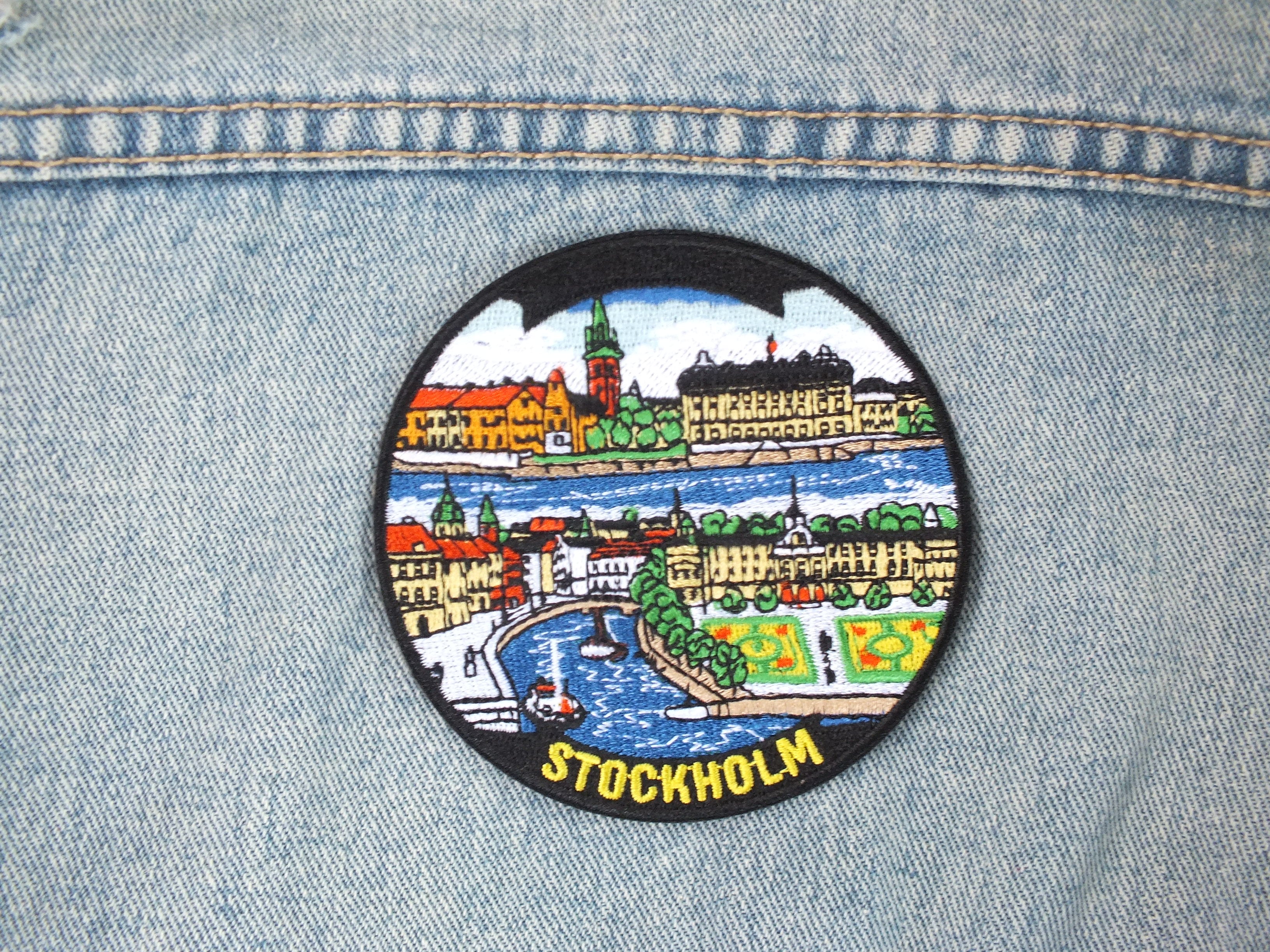 Stockholm Iron On Patch Gamla Stan Archipelago Nordic Design Print Sweden Travel Souvenir Embroidered World City Patch Backpack Denim Jacket