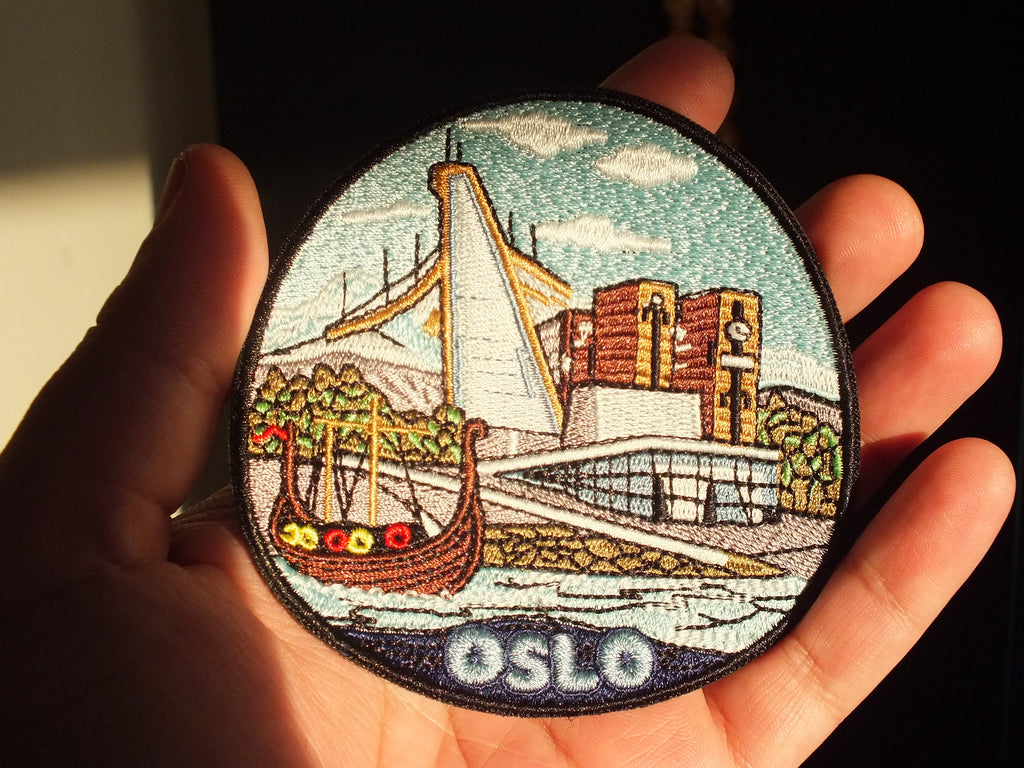 Oslo Travel Patch Norway City Embroidered Patches Travel Jacket Iron On Patch Europe Viking City Hook and Loop Scandinavian Embroidery Patch
