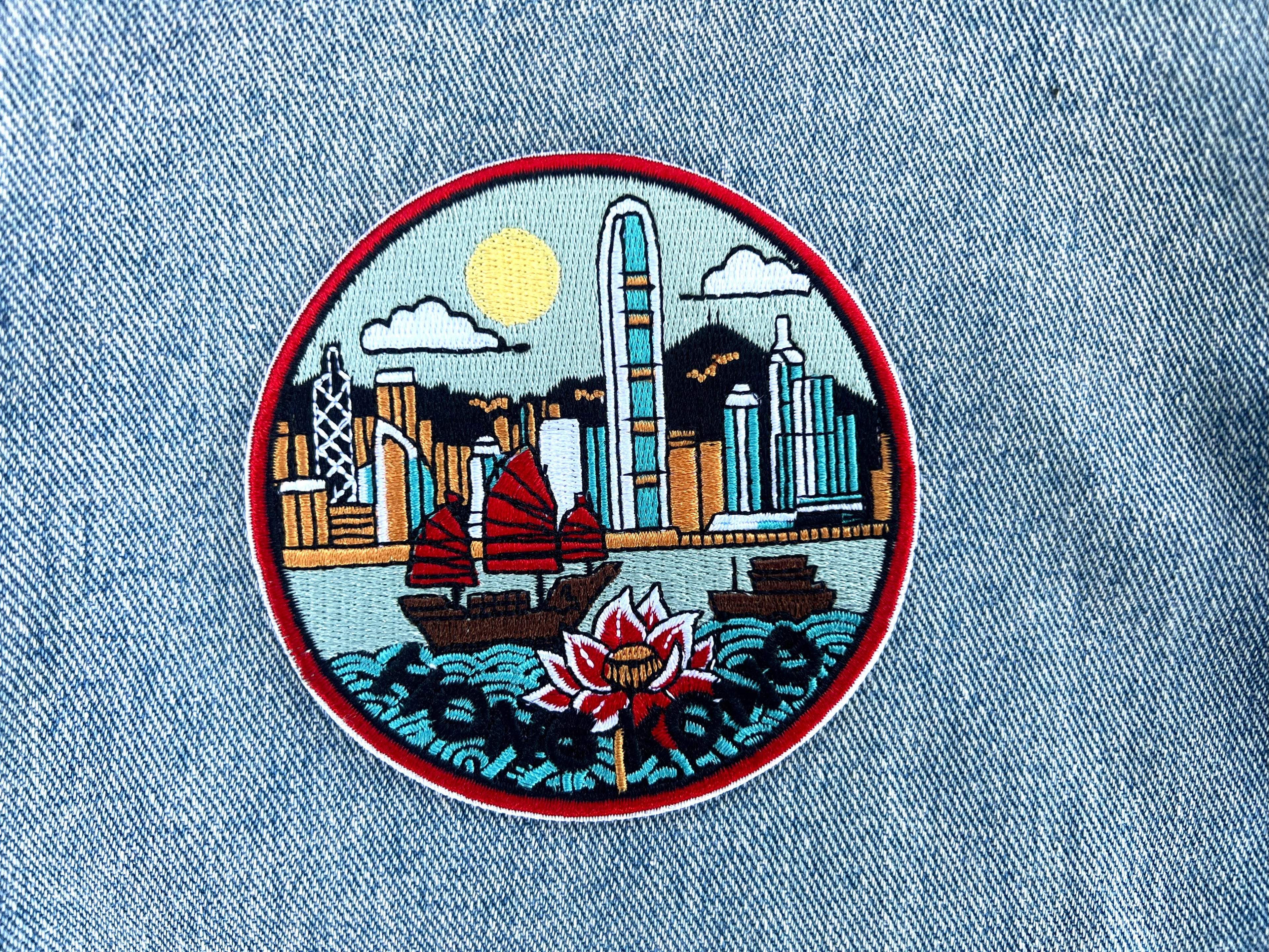 Hong Kong Travel Patch Embroidered Asia Jacket Applique DIY Custom Clothing Badge World City Postcard Famous Landmark Photo