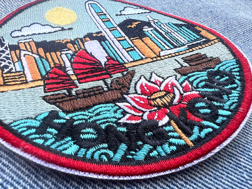 Hong Kong Travel Patch Embroidered Asia Jacket Applique DIY Custom Clothing Badge World City Postcard Famous Landmark Photo