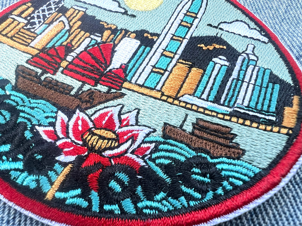 Hong Kong Travel Patch Embroidered Asia Jacket Applique DIY Custom Clothing Badge World City Postcard Famous Landmark Photo