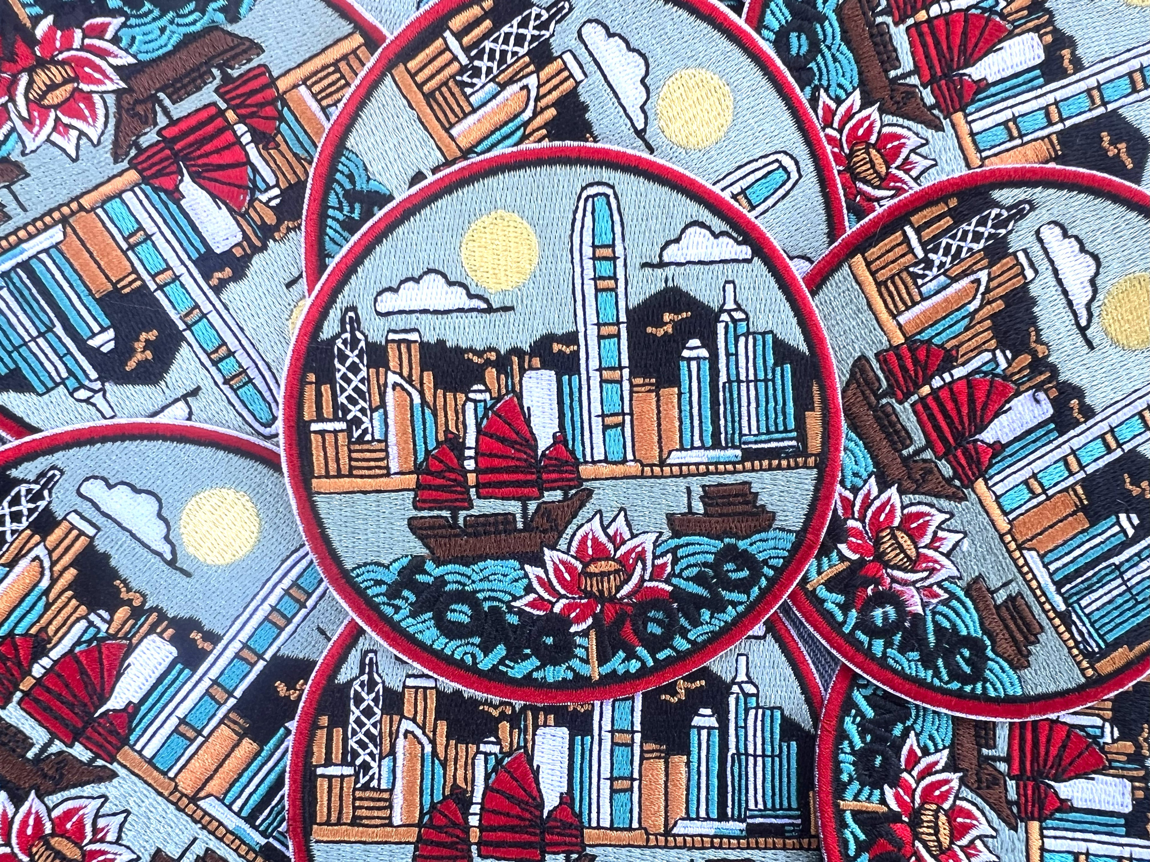 Hong Kong Travel Patch Embroidered Asia Jacket Applique DIY Custom Clothing Badge World City Postcard Famous Landmark Photo