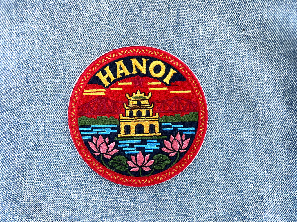 Hanoi Travel Patch Embroidered Iron On Vietnam Applique Sew On Custom Tote Bag Badge Asia Summer Vacation Souvenir Denim Jacket Pin