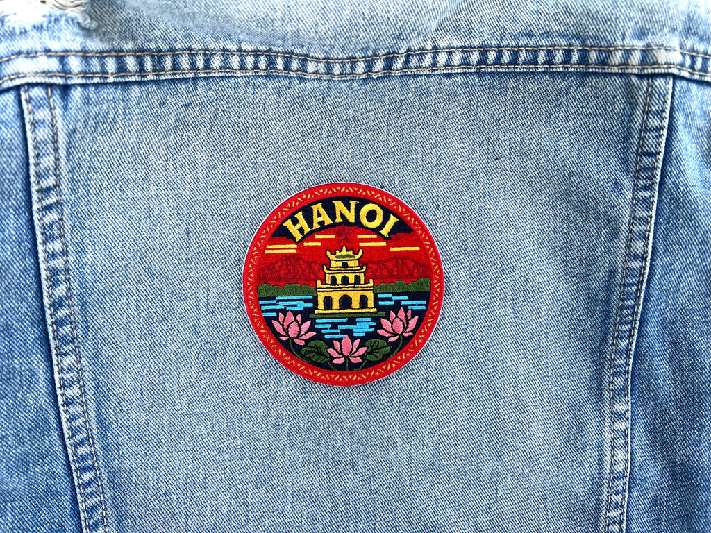 Hanoi Travel Patch Embroidered Iron On Vietnam Applique Sew On Custom Tote Bag Badge Asia Summer Vacation Souvenir Denim Jacket Pin