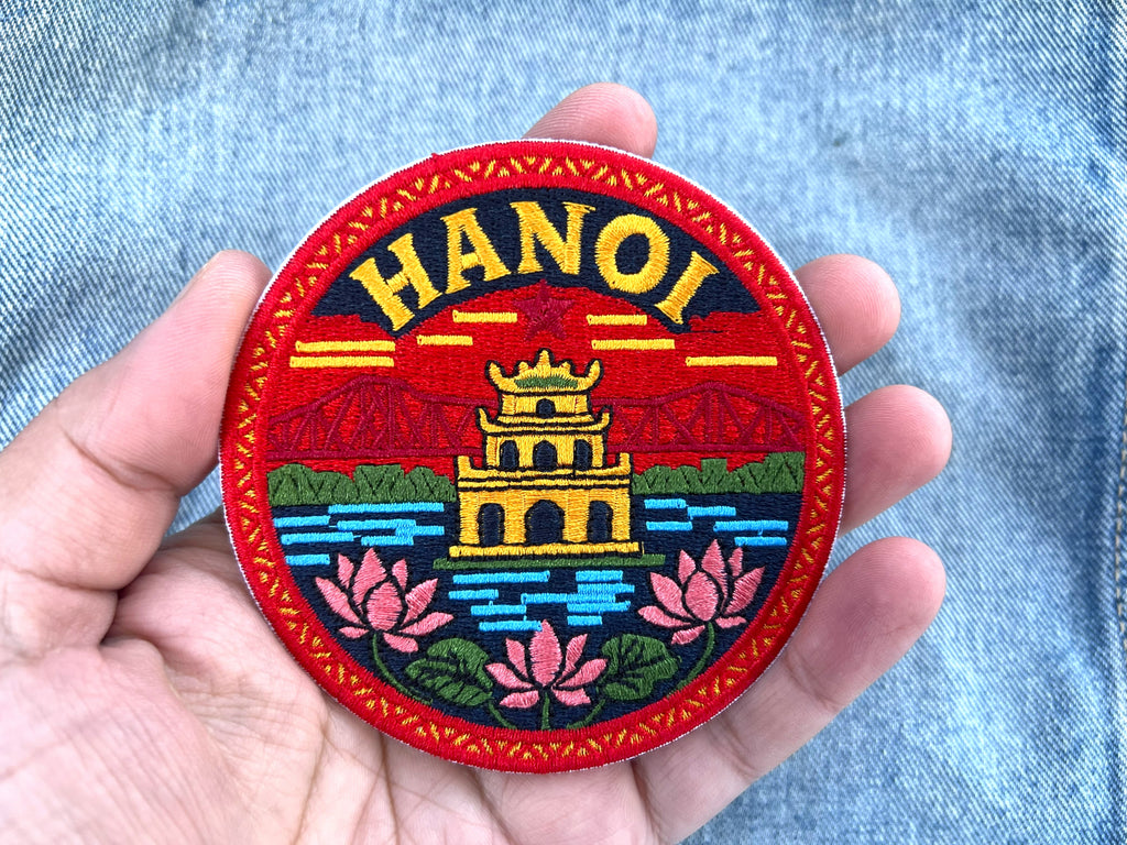 Hanoi Travel Patch Embroidered Iron On Vietnam Applique Sew On Custom Tote Bag Badge Asia Summer Vacation Souvenir Denim Jacket Pin
