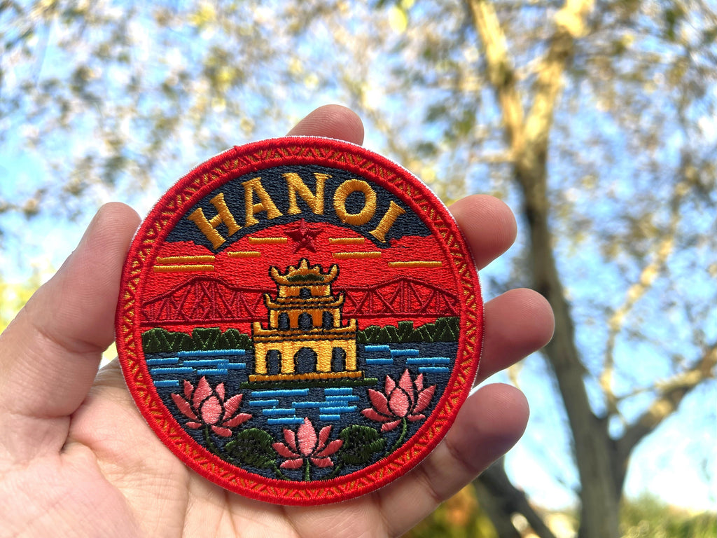 Hanoi Travel Patch Embroidered Iron On Vietnam Applique Sew On Custom Tote Bag Badge Asia Summer Vacation Souvenir Denim Jacket Pin