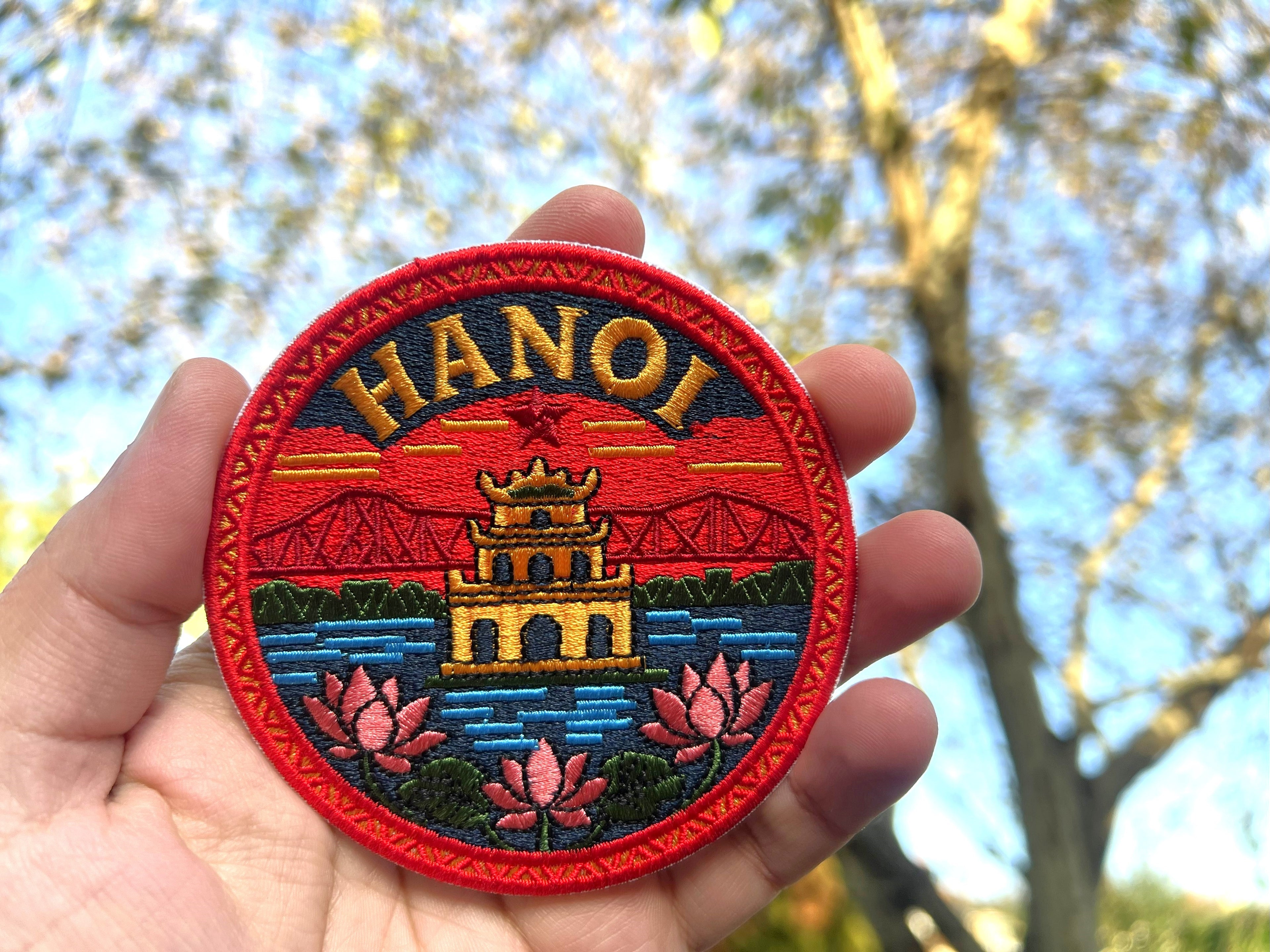 Hanoi Travel Patch Embroidered Iron On Vietnam Applique Sew On Custom Tote Bag Badge Asia Summer Vacation Souvenir Denim Jacket Pin