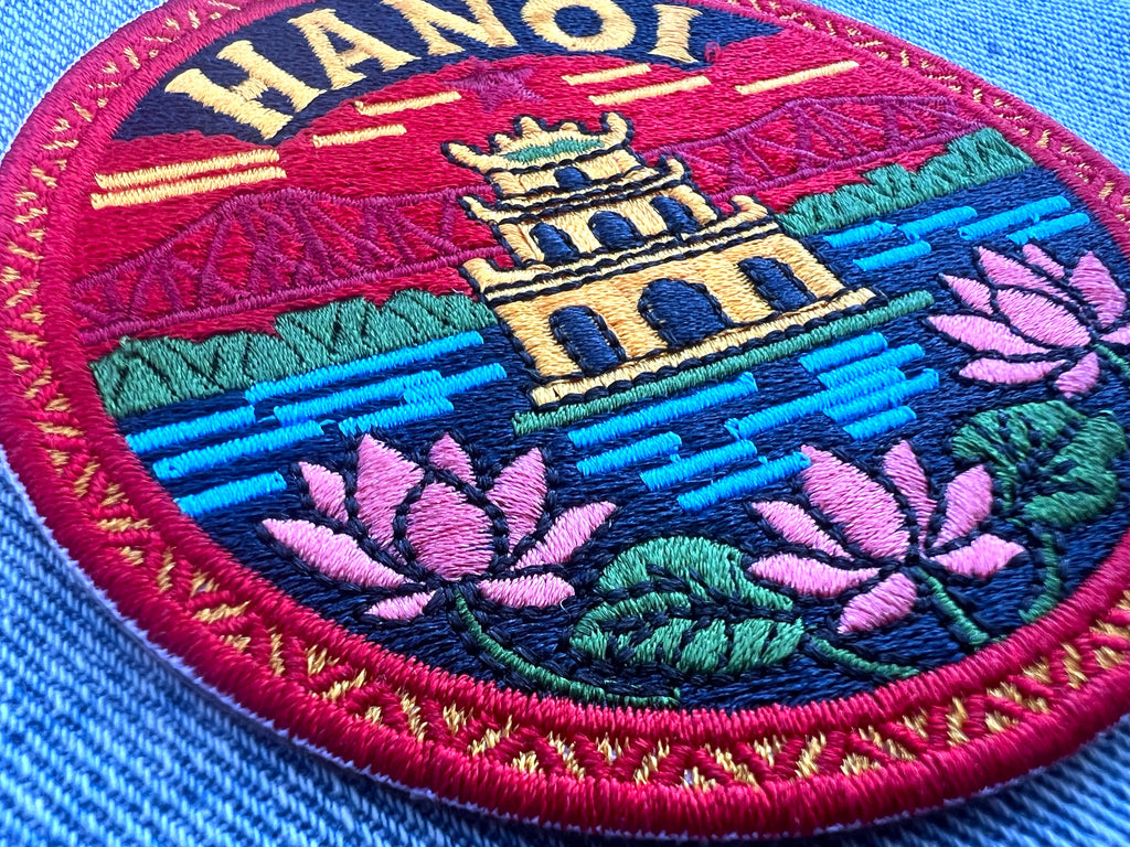 Hanoi Travel Patch Embroidered Iron On Vietnam Applique Sew On Custom Tote Bag Badge Asia Summer Vacation Souvenir Denim Jacket Pin