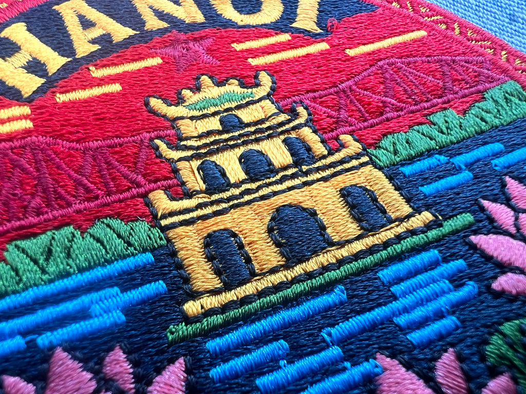 Hanoi Travel Patch Embroidered Iron On Vietnam Applique Sew On Custom Tote Bag Badge Asia Summer Vacation Souvenir Denim Jacket Pin
