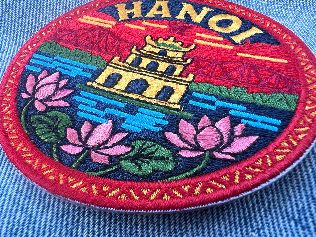 Hanoi Travel Patch Embroidered Iron On Vietnam Applique Sew On Custom Tote Bag Badge Asia Summer Vacation Souvenir Denim Jacket Pin