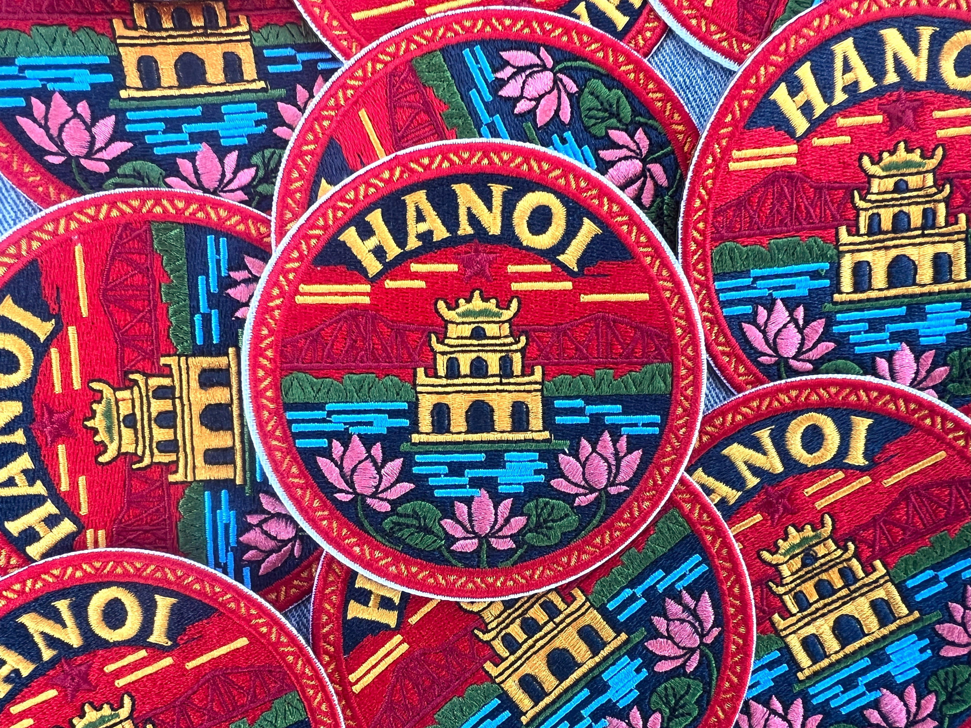 Hanoi Travel Patch Embroidered Iron On Vietnam Applique Sew On Custom Tote Bag Badge Asia Summer Vacation Souvenir Denim Jacket Pin
