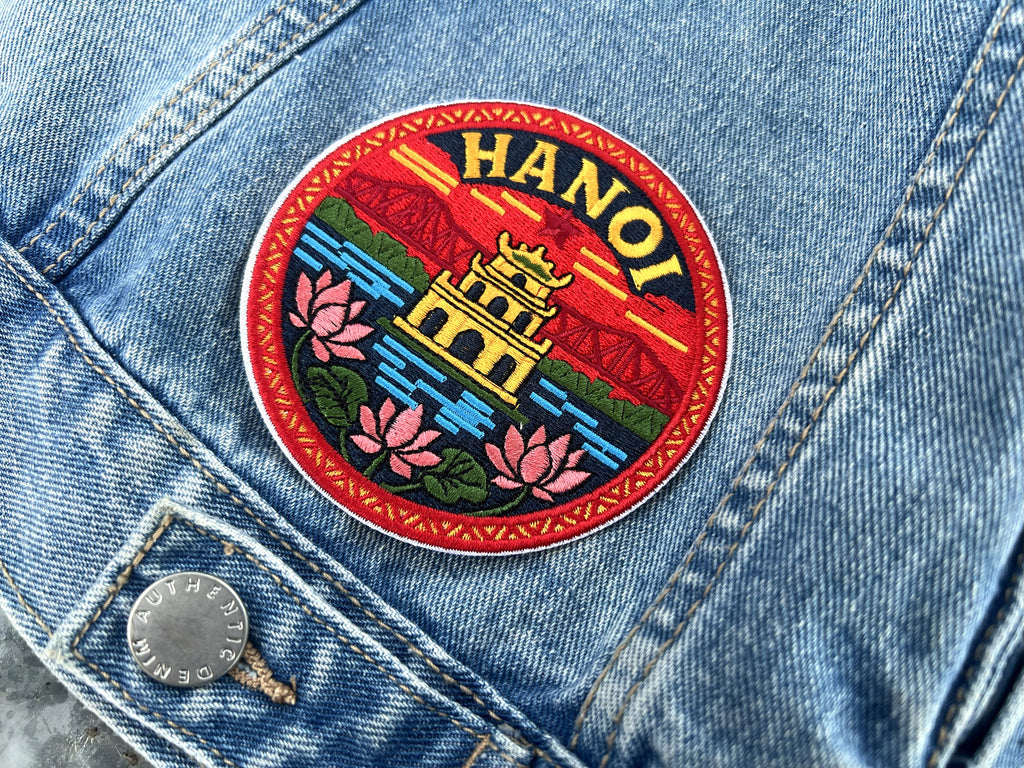 Hanoi Travel Patch Embroidered Iron On Vietnam Applique Sew On Custom Tote Bag Badge Asia Summer Vacation Souvenir Denim Jacket Pin