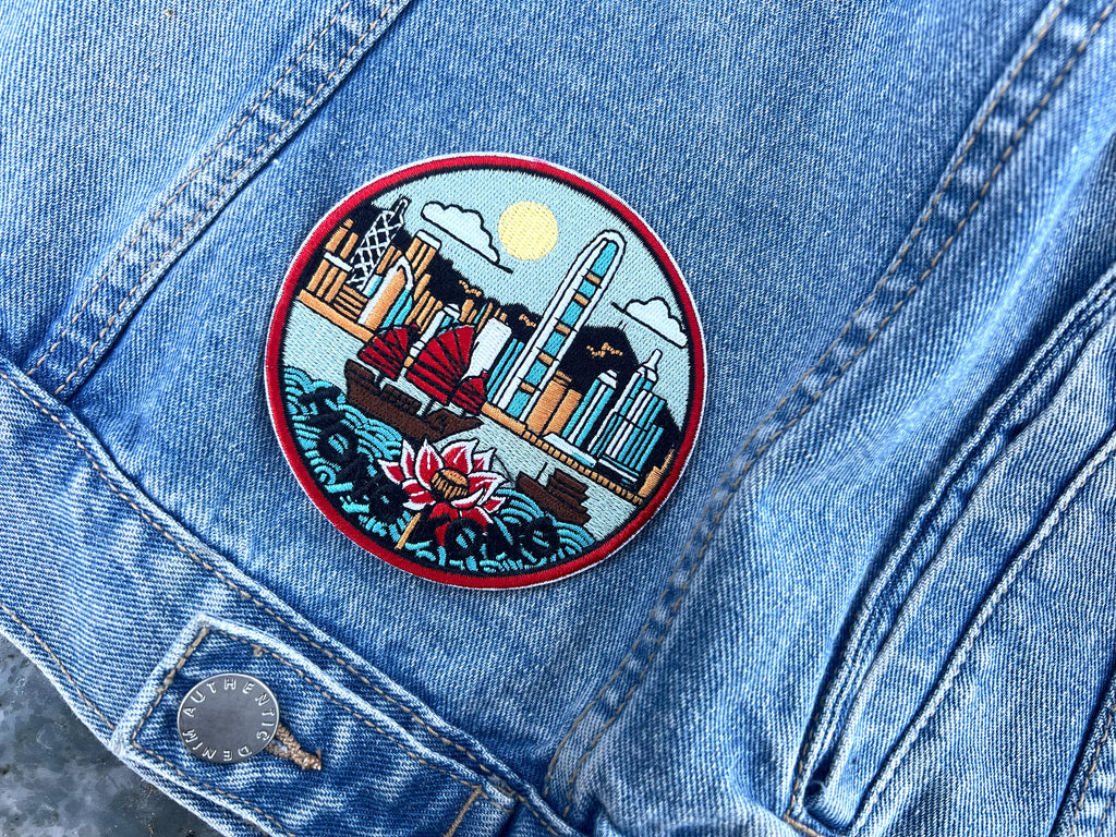 Hong Kong Travel Patch Embroidered Asia Jacket Applique DIY Custom Clothing Badge World City Postcard Famous Landmark Photo