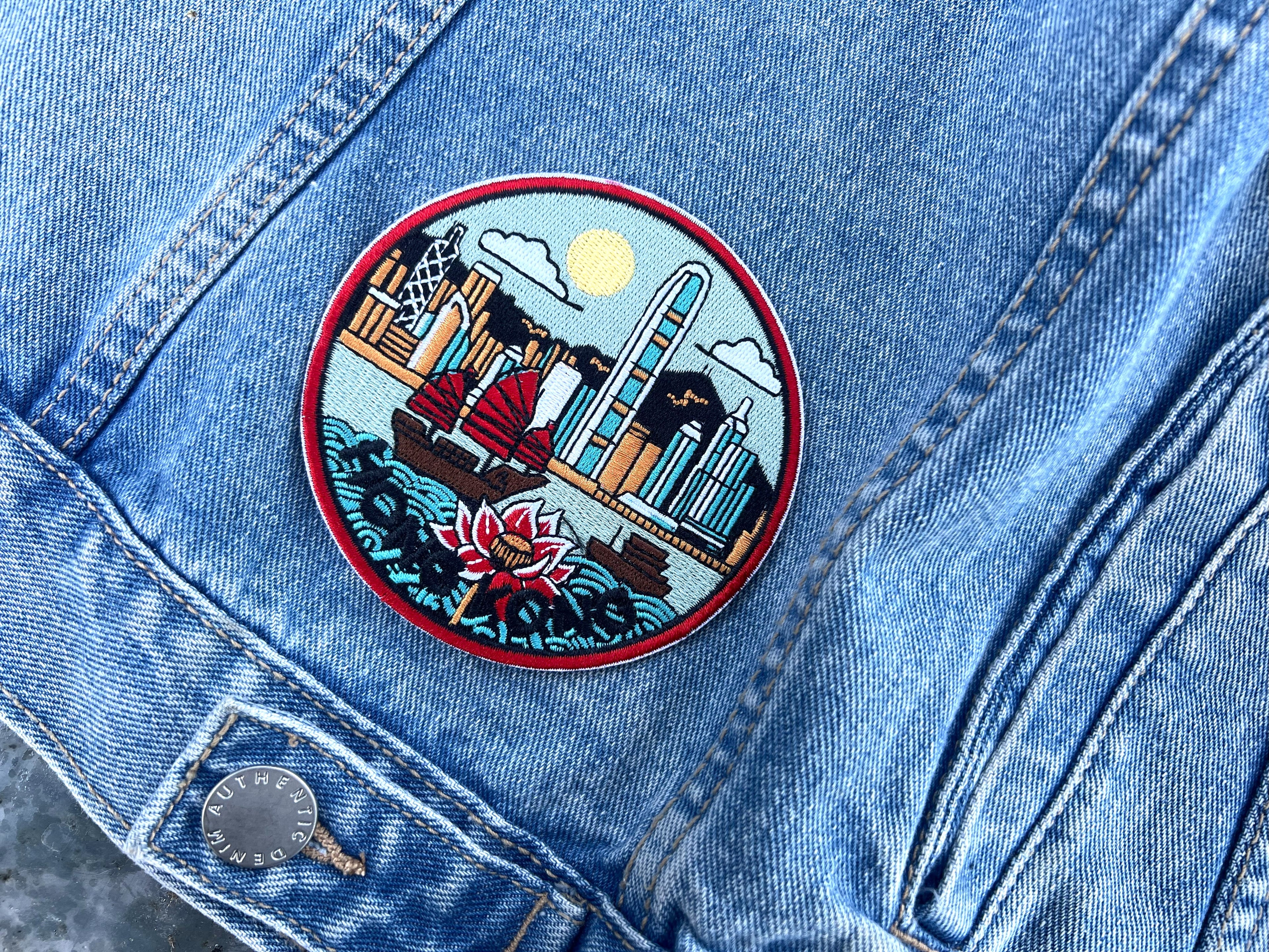 Hong Kong Travel Patch Embroidered Asia Jacket Applique DIY Custom Clothing Badge World City Postcard Famous Landmark Photo