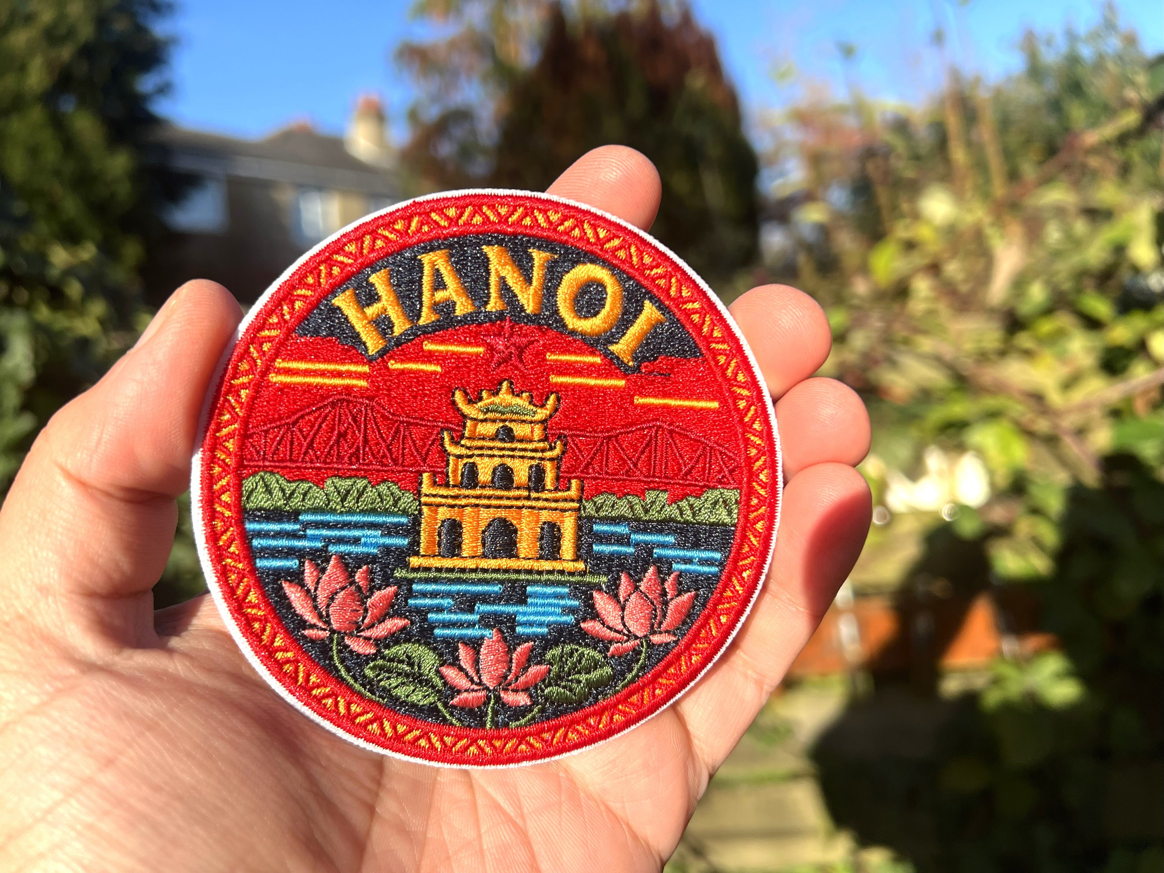 Hanoi Travel Patch Embroidered Iron On Vietnam Applique Sew On Custom Tote Bag Badge Asia Summer Vacation Souvenir Denim Jacket Pin
