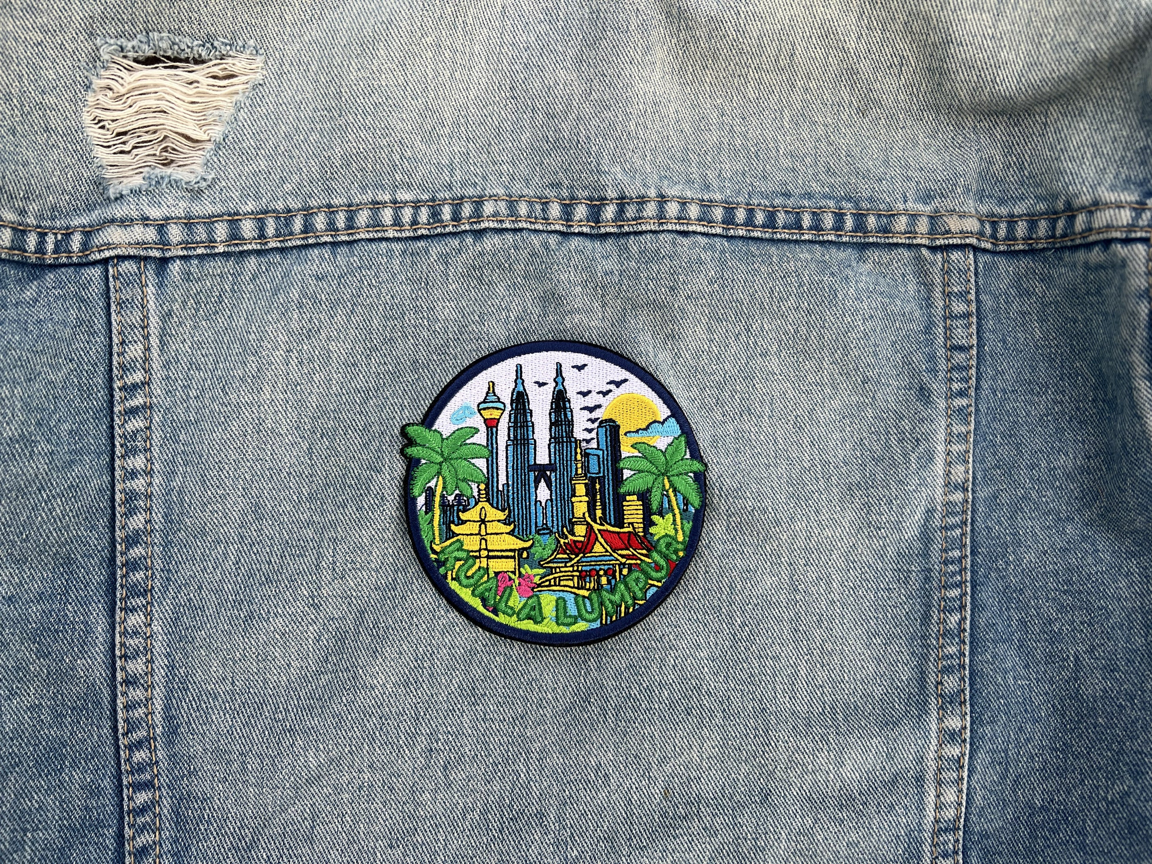 Malaysia Embroidered Travel Patch Kuala Lumpur Iron On Travel Jacket Patches Hook and Loop Travel Keepsake Sew On Patch Gift for Traveler