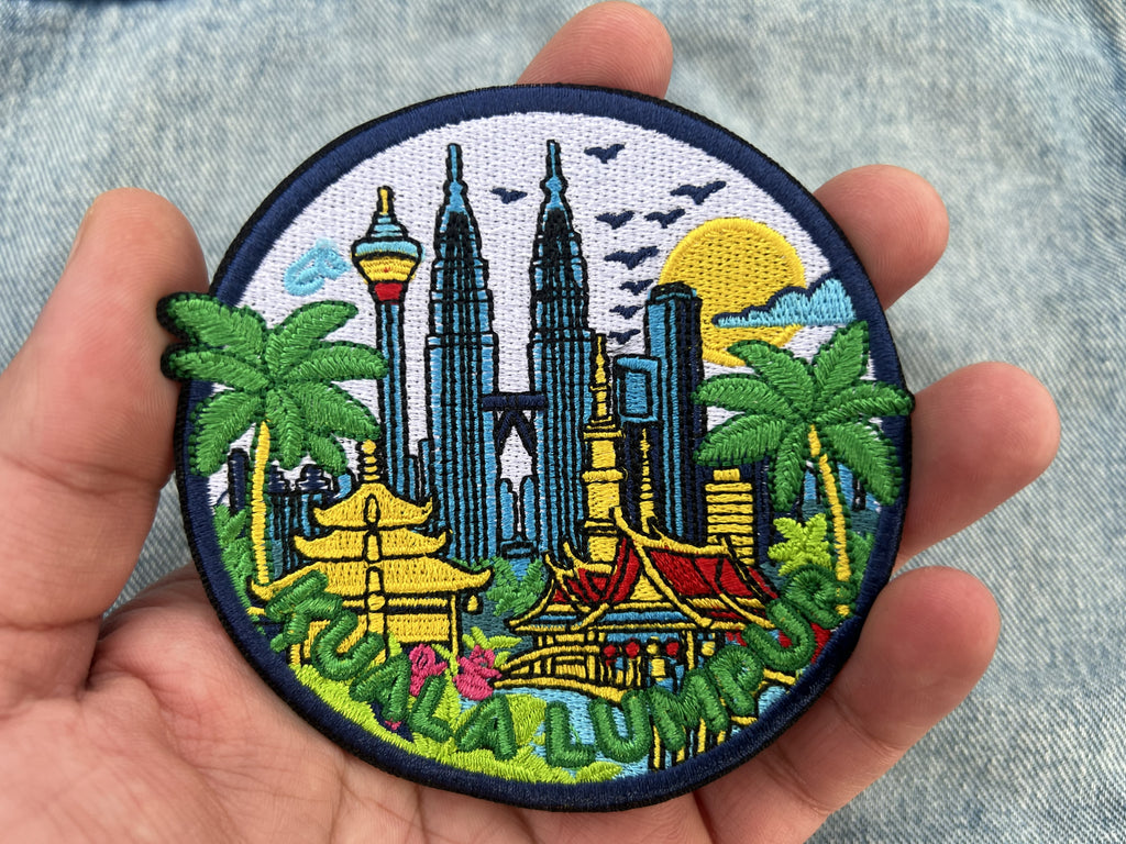 Malaysia Embroidered Travel Patch Kuala Lumpur Iron On Travel Jacket Patches Hook and Loop Travel Keepsake Sew On Patch Gift for Traveler