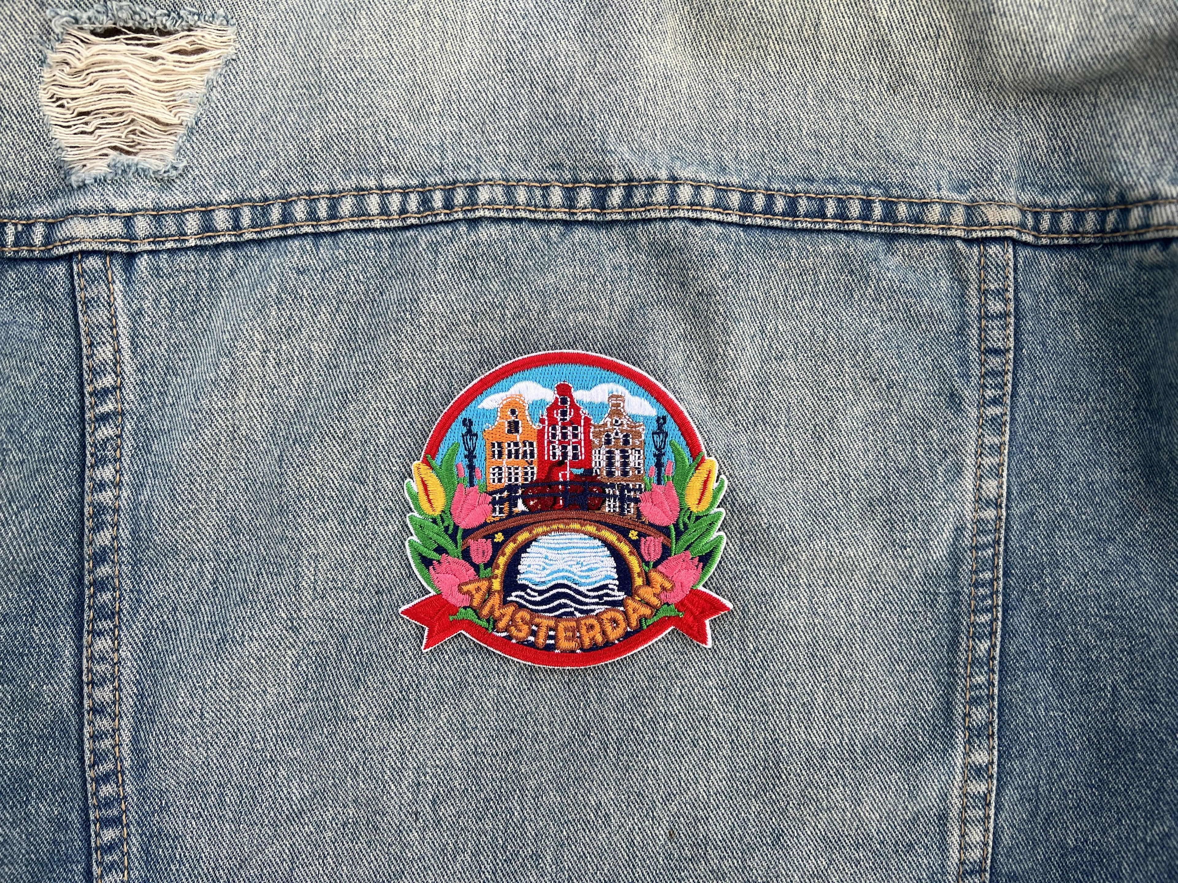Amsterdam Travel Patch Iron On Embroidered Travel Jacket Patches Cute Travel Accessory Netherlands Sew On Keepsake Gift for Traveler