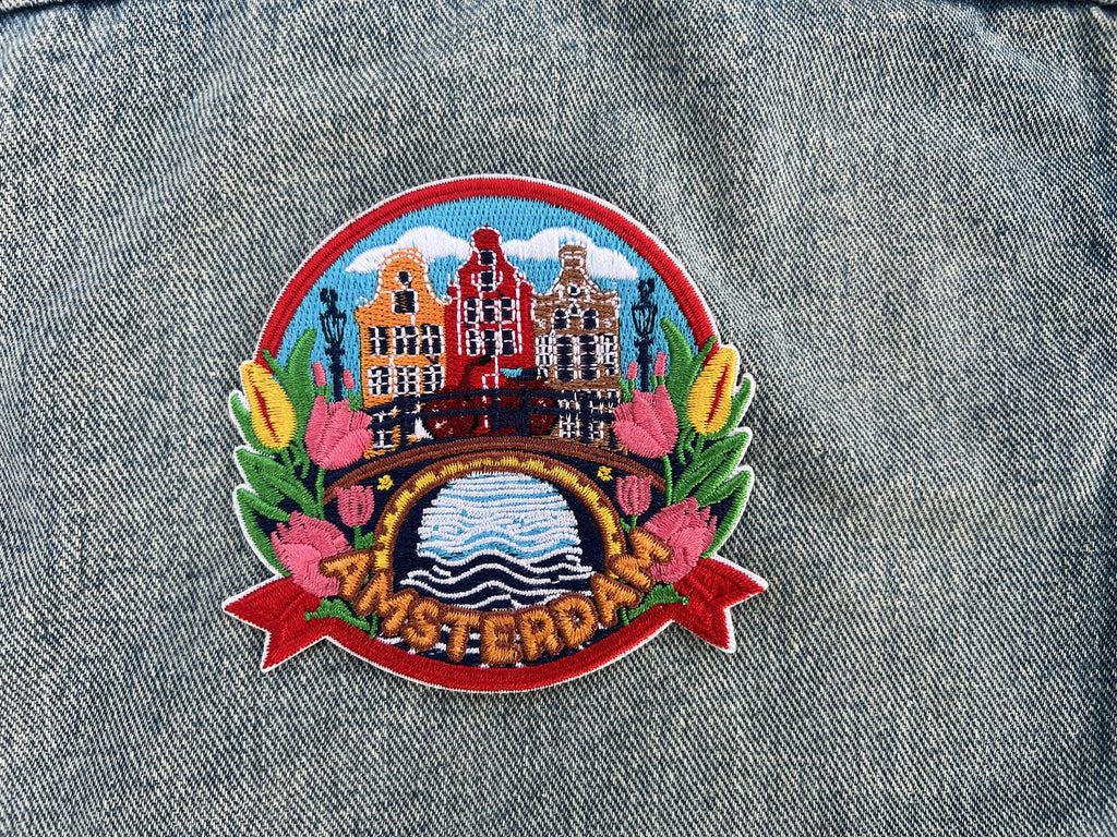 Amsterdam Travel Patch Iron On Embroidered Travel Jacket Patches Cute Travel Accessory Netherlands Sew On Keepsake Gift for Traveler