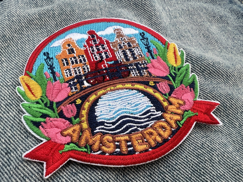 Amsterdam Travel Patch Iron On Embroidered Travel Jacket Patches Cute Travel Accessory Netherlands Sew On Keepsake Gift for Traveler