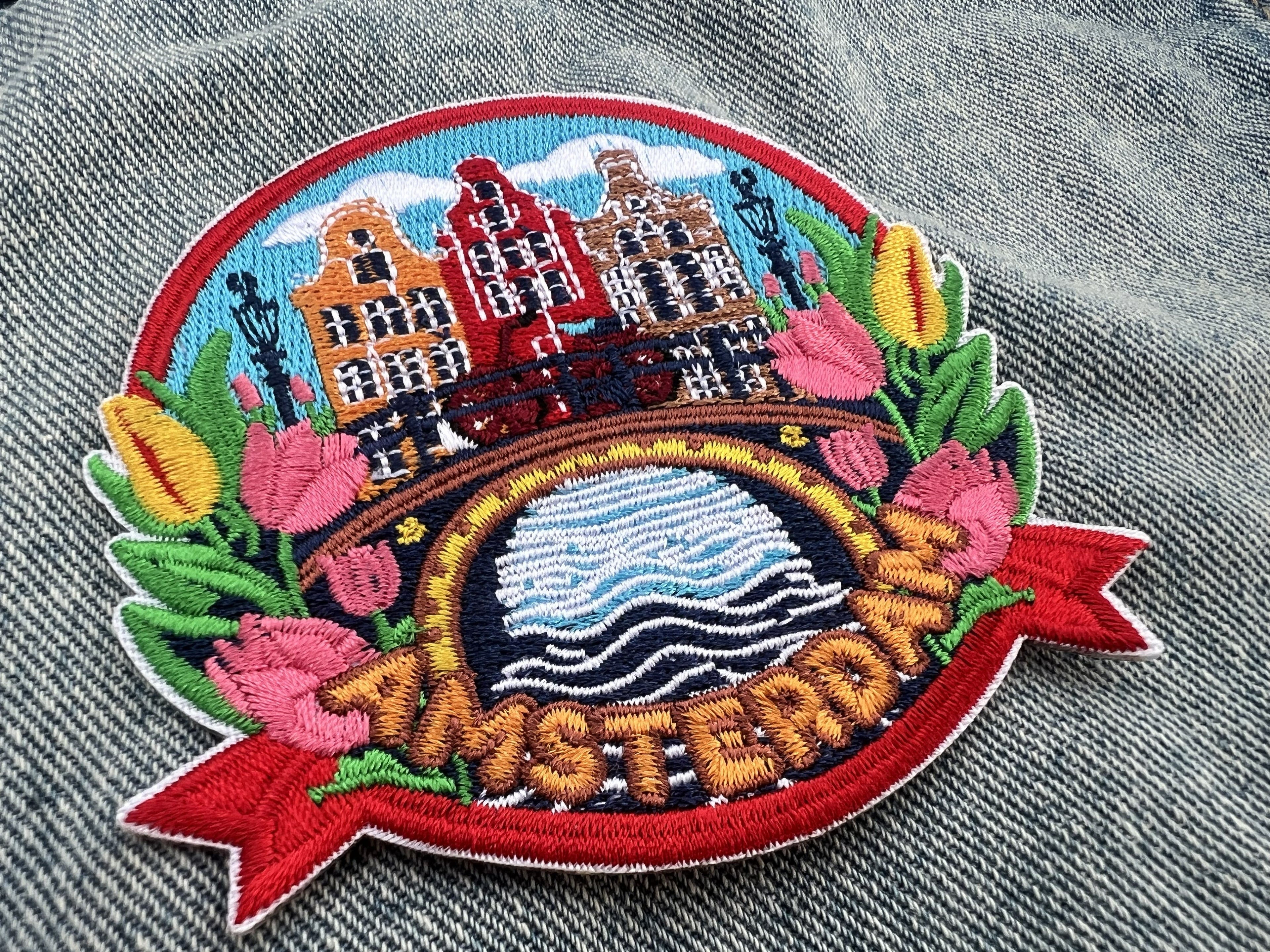 Amsterdam Travel Patch Iron On Embroidered Travel Jacket Patches Cute Travel Accessory Netherlands Sew On Keepsake Gift for Traveler