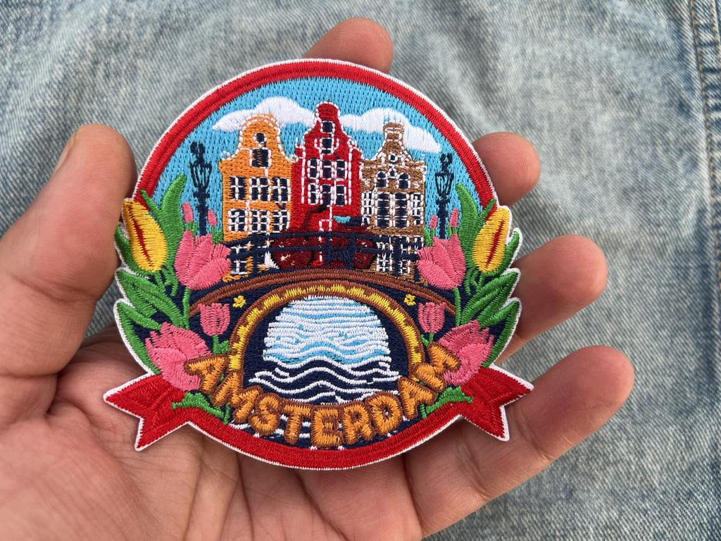 Amsterdam Travel Patch Iron On Embroidered Travel Jacket Patches Cute Travel Accessory Netherlands Sew On Keepsake Gift for Traveler
