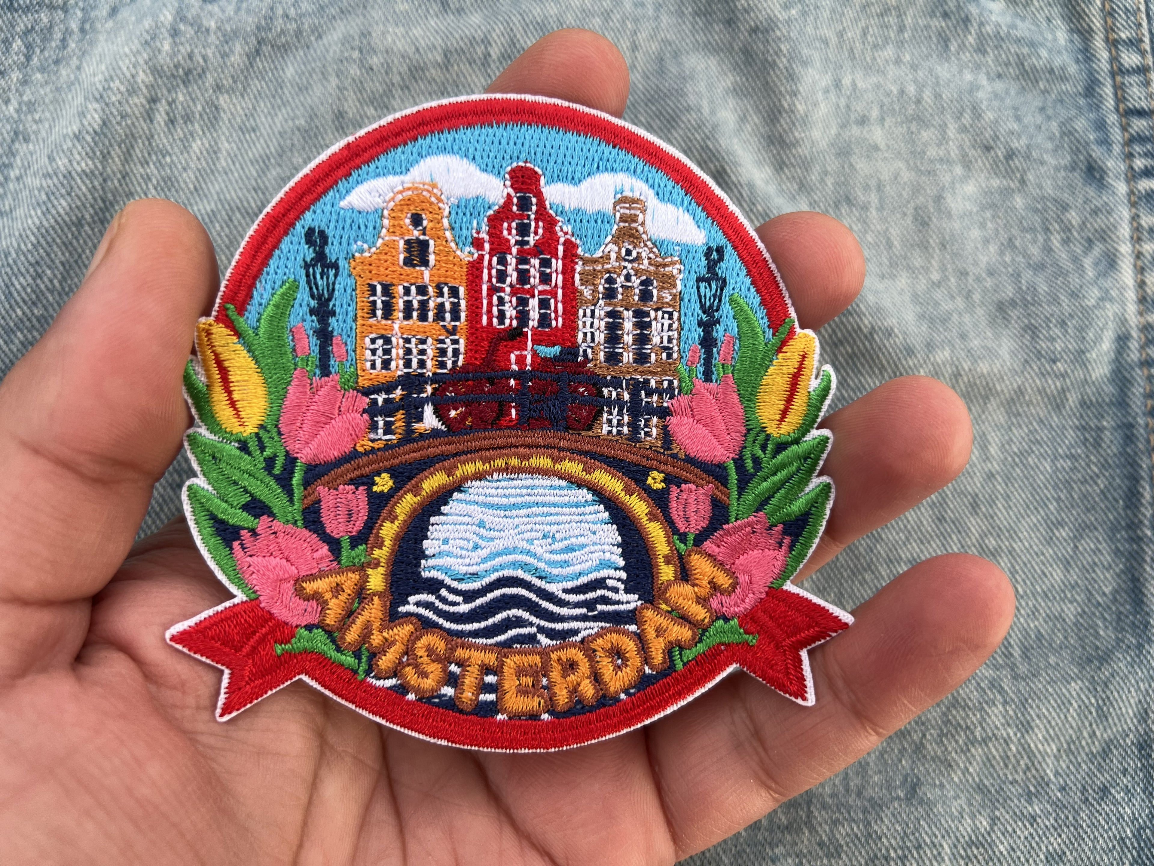 Amsterdam Travel Patch Iron On Embroidered Travel Jacket Patches Cute Travel Accessory Netherlands Sew On Keepsake Gift for Traveler