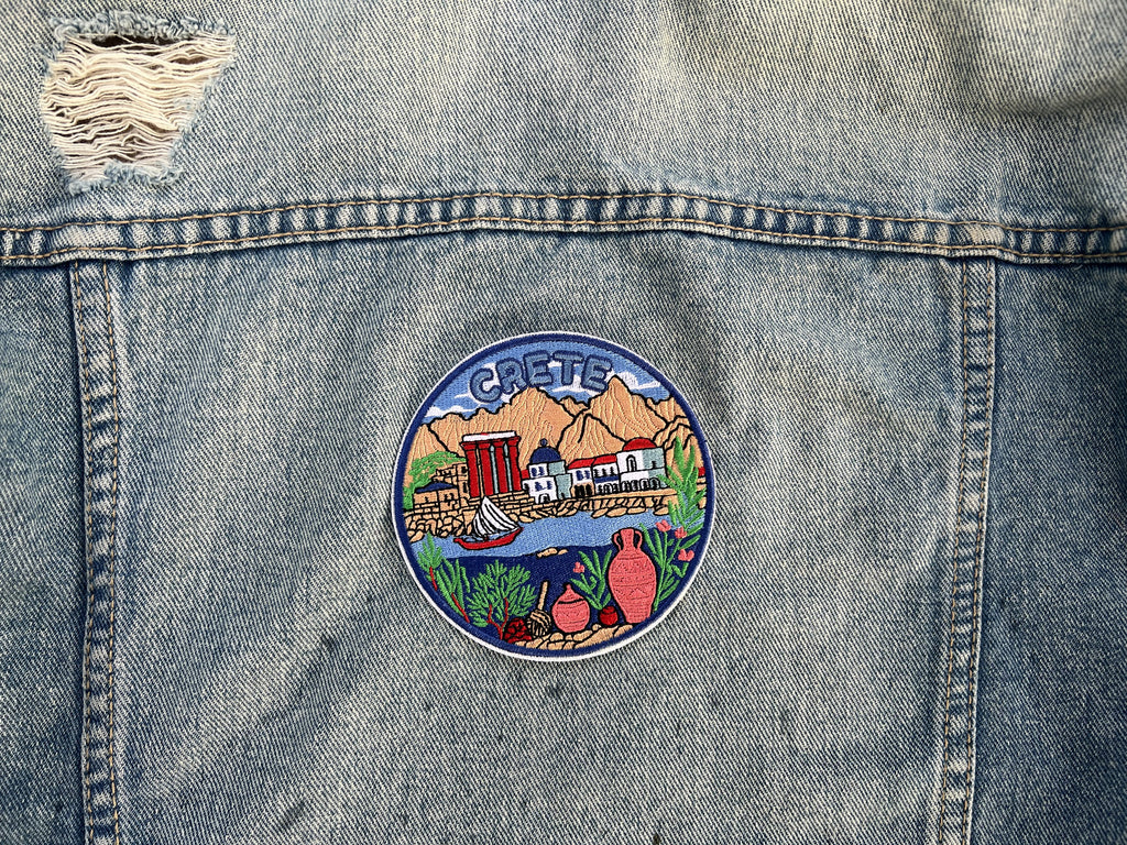 Crete Embroidered Travel Patch Cute Iron On Travel Jacket Accessory Sew On Greece Travel Keepsake Gift for Traveler Hook and Loop Patches