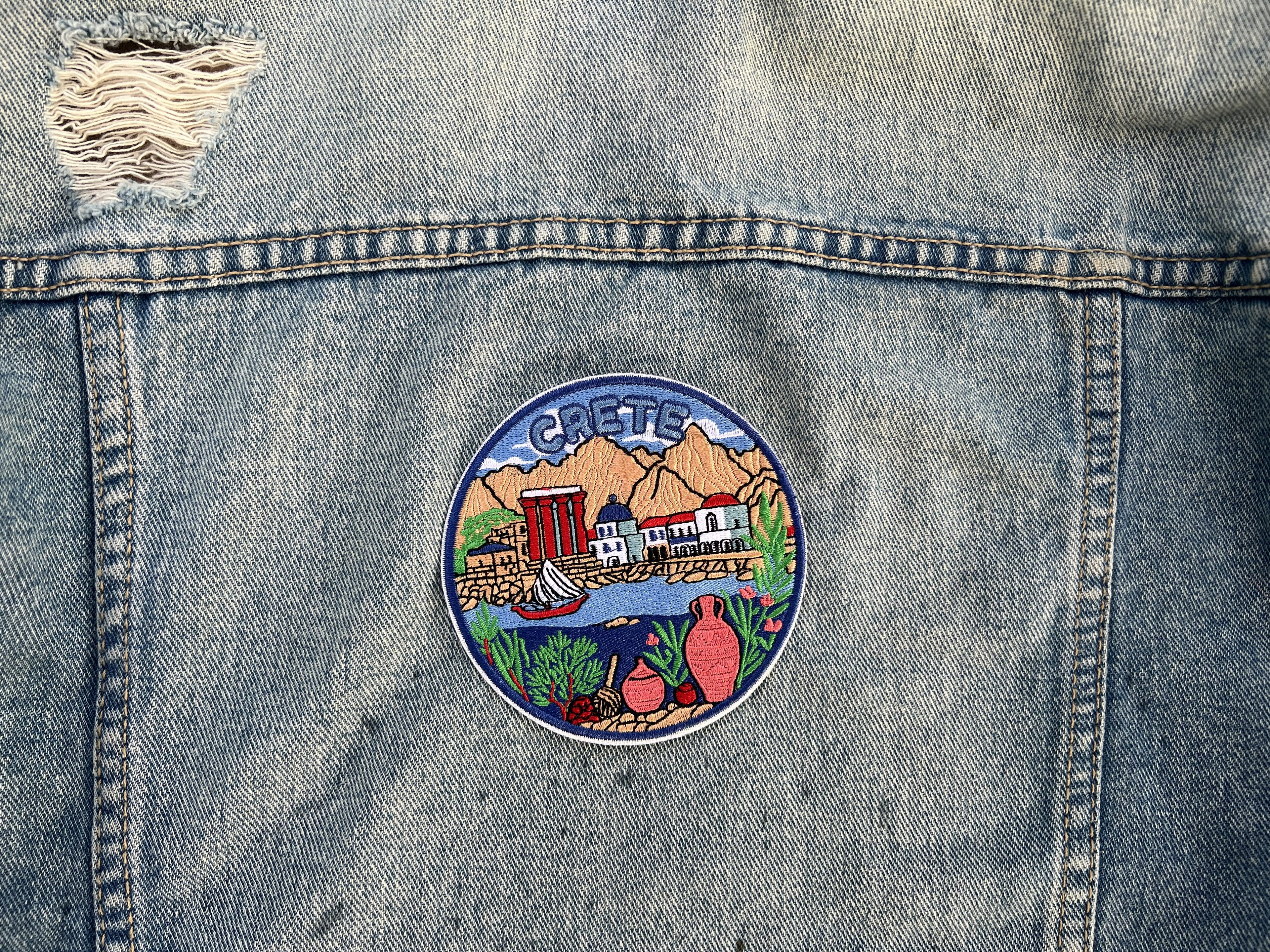 Crete Embroidered Travel Patch Cute Iron On Travel Jacket Accessory Sew On Greece Travel Keepsake Gift for Traveler Hook and Loop Patches