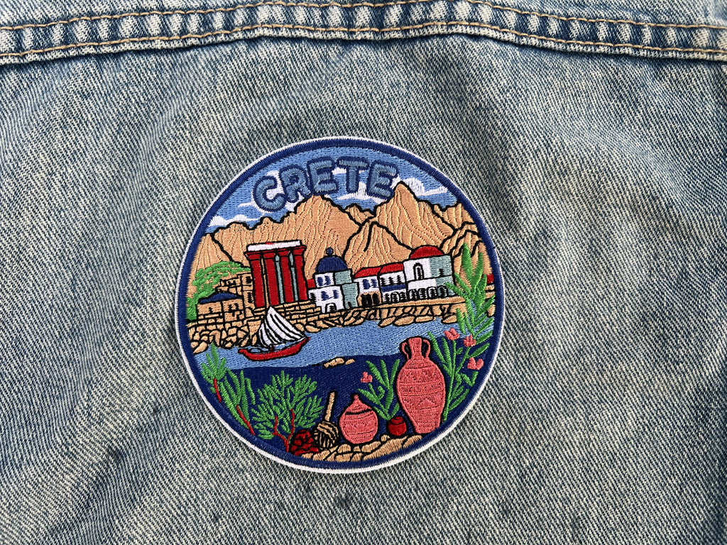 Crete Embroidered Travel Patch Cute Iron On Travel Jacket Accessory Sew On Greece Travel Keepsake Gift for Traveler Hook and Loop Patches