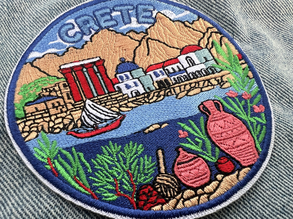 Crete Embroidered Travel Patch Cute Iron On Travel Jacket Accessory Sew On Greece Travel Keepsake Gift for Traveler Hook and Loop Patches