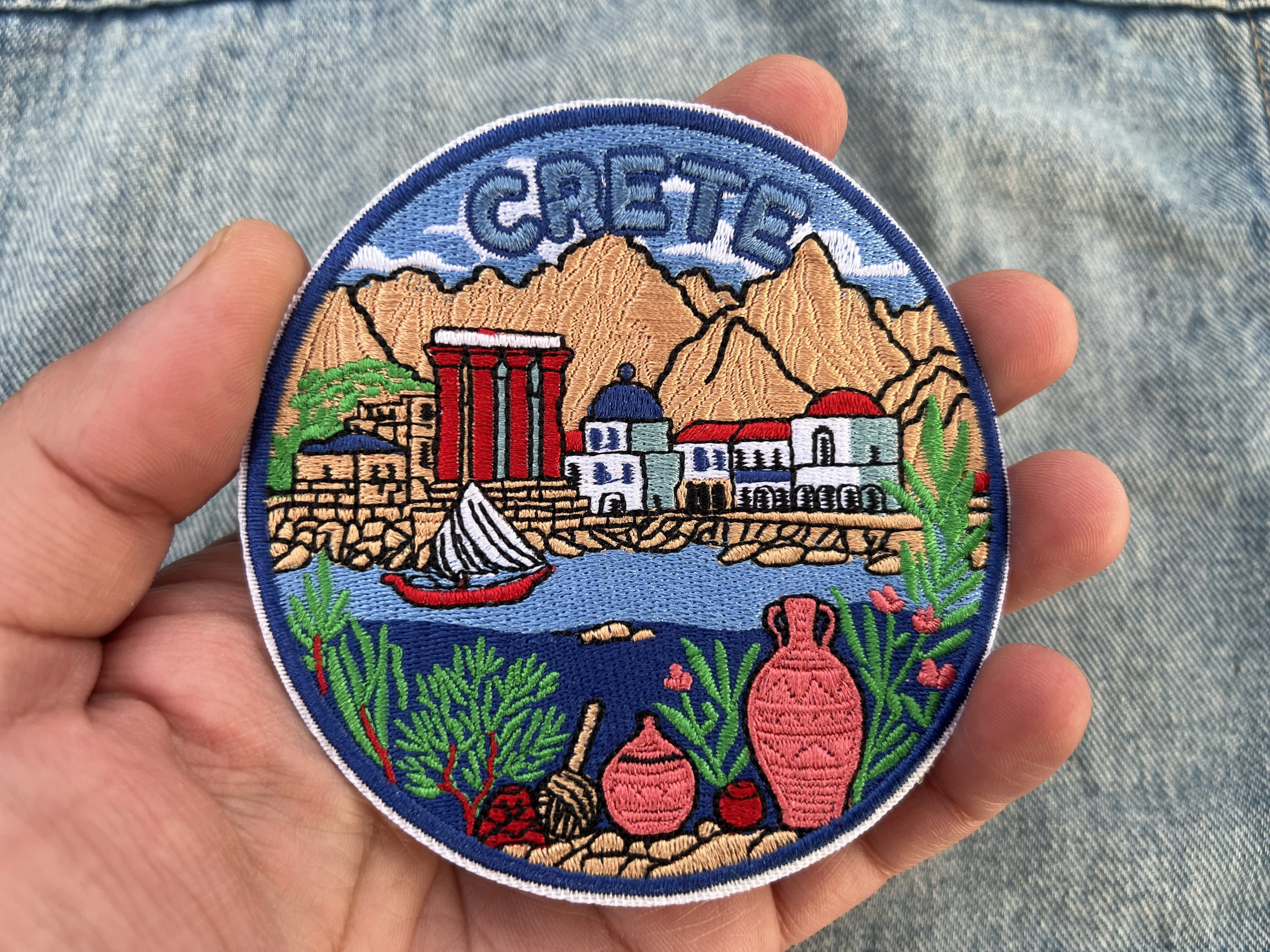 Crete Embroidered Travel Patch Cute Iron On Travel Jacket Accessory Sew On Greece Travel Keepsake Gift for Traveler Hook and Loop Patches